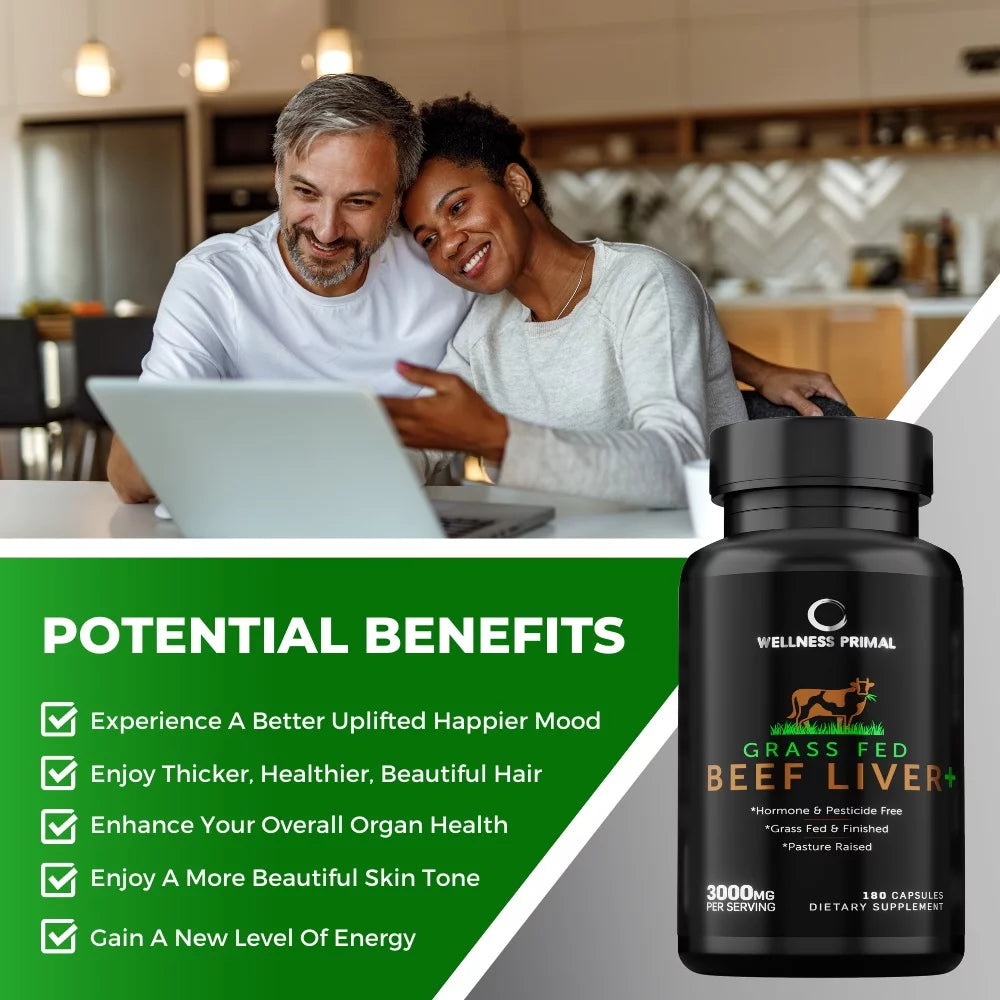 Wellness Primal Beef Liver Supplement Desiccated Grass Fed, 180 Capsules (3 Bottle) J4604