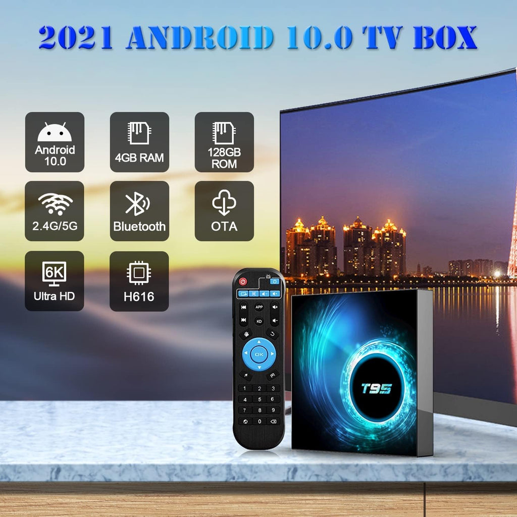 T95 Android 10.0 TV Box 4GB RAM 128GB ROM Dual-Band WiFi Bluetooth 4K UHD H262083