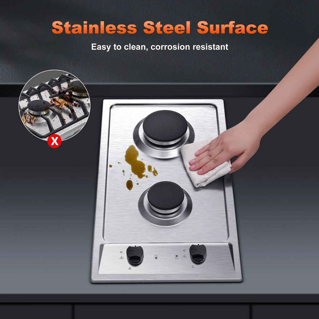 12 inch 2-Burner Stainless Steel Gas Cooktop NG/LPG Convertible W830893