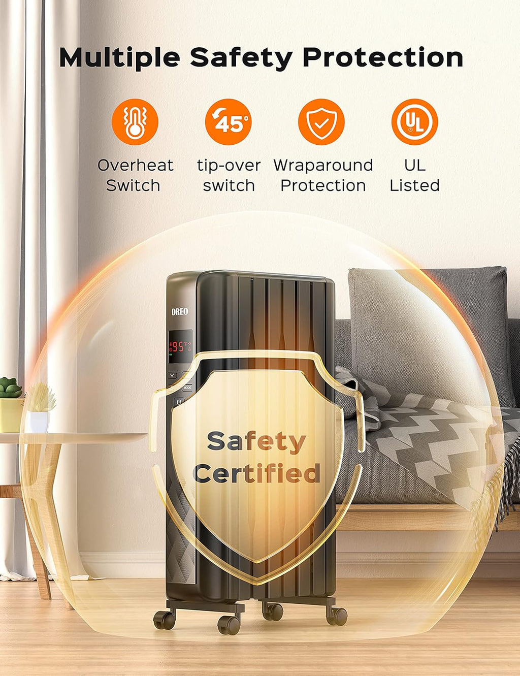 Dreo Radiator Heater, 1500W Electric Portable Oil Filled Heater with Remote Control Z522888