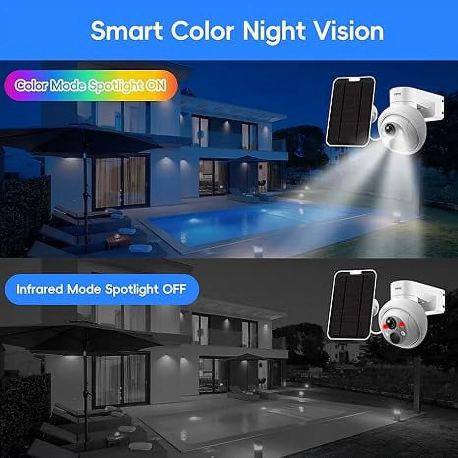 Solar Security Wifi Camera Outdoor, 4MP HD Color Night Vision, Wireless Battery, PIR Detection, IP66 Waterproof P48856