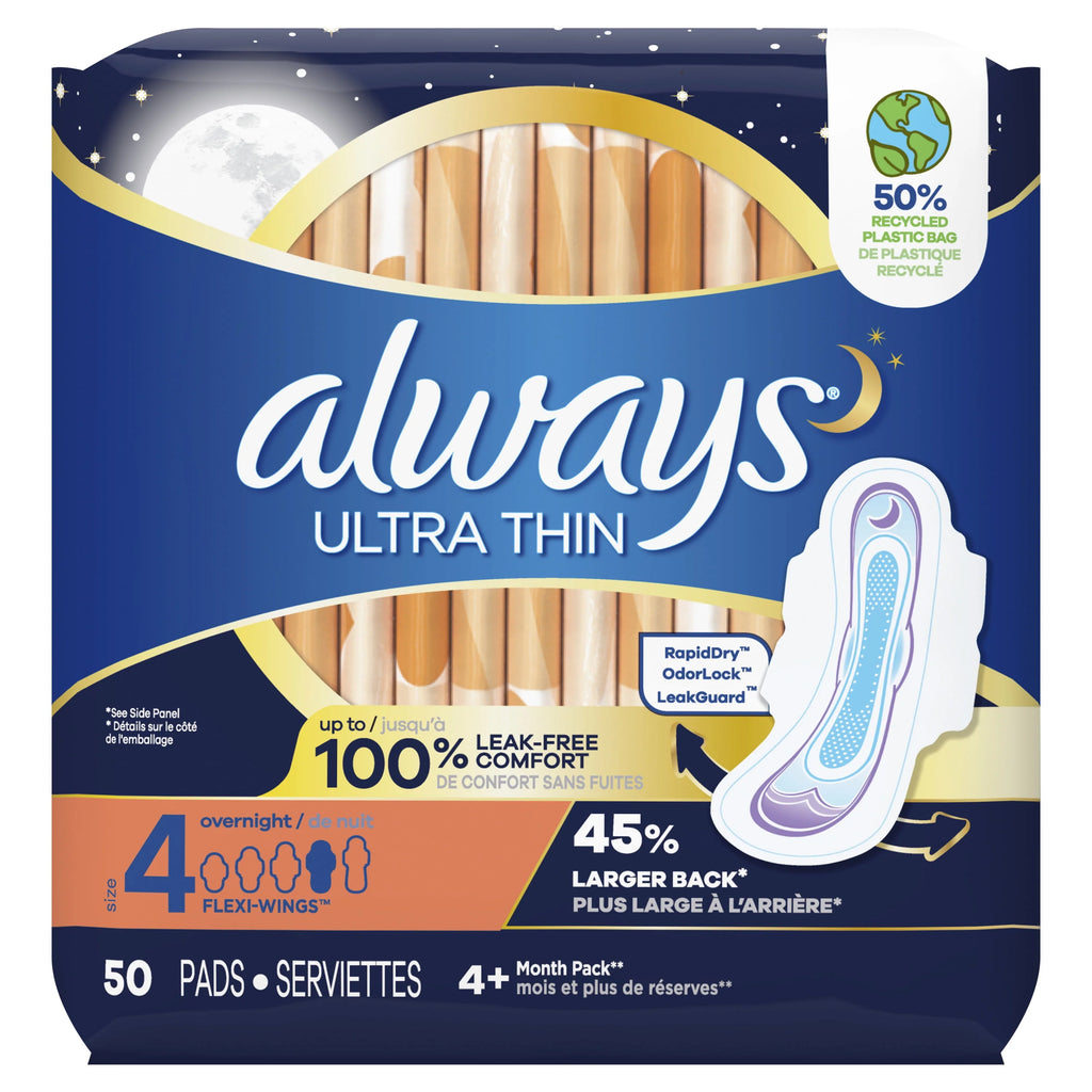 Always Ultra Thin Overnight Pads with Wings Size 4, 36 Count L6469