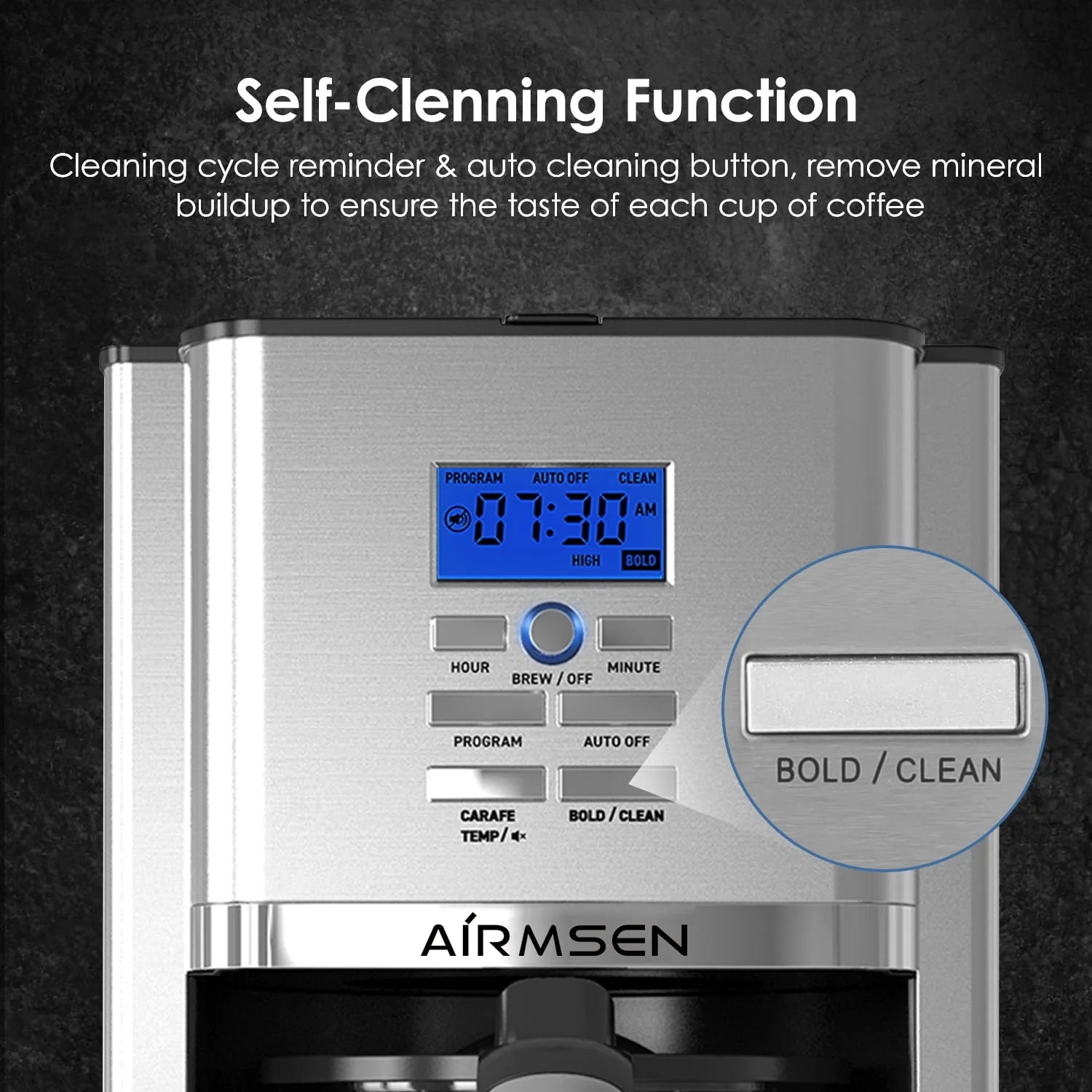 AIRMSEN Stainless Steel 12 Cup Programmable Drip Coffee Maker R555