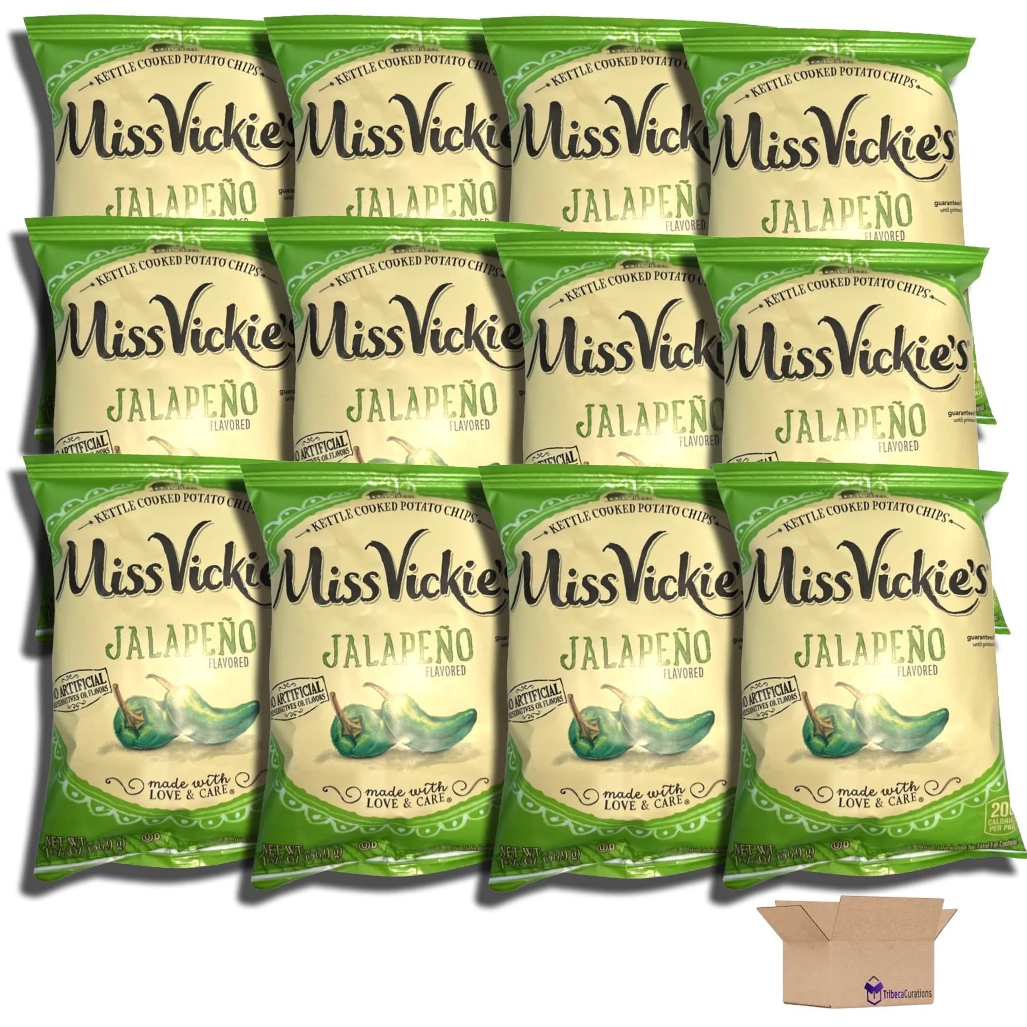 Ms. Vickie Jalapeno Kettle Cooked Potato Chips, 1.375 oz, 12-Pack with Tribeca Mints V98021