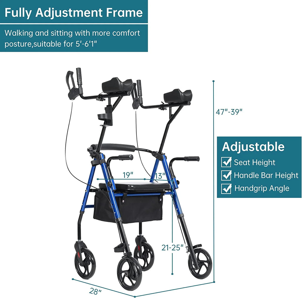ELENKER Stand Up Folding Rollator Walker with Seat, Red F918