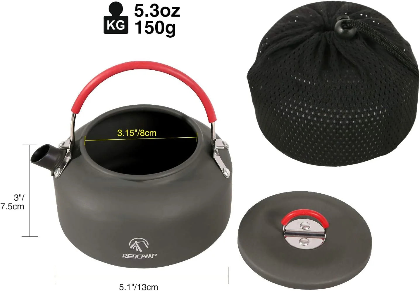 REDCAMP 0.8L Folding Camping Kettle with Carrying Bag A3528