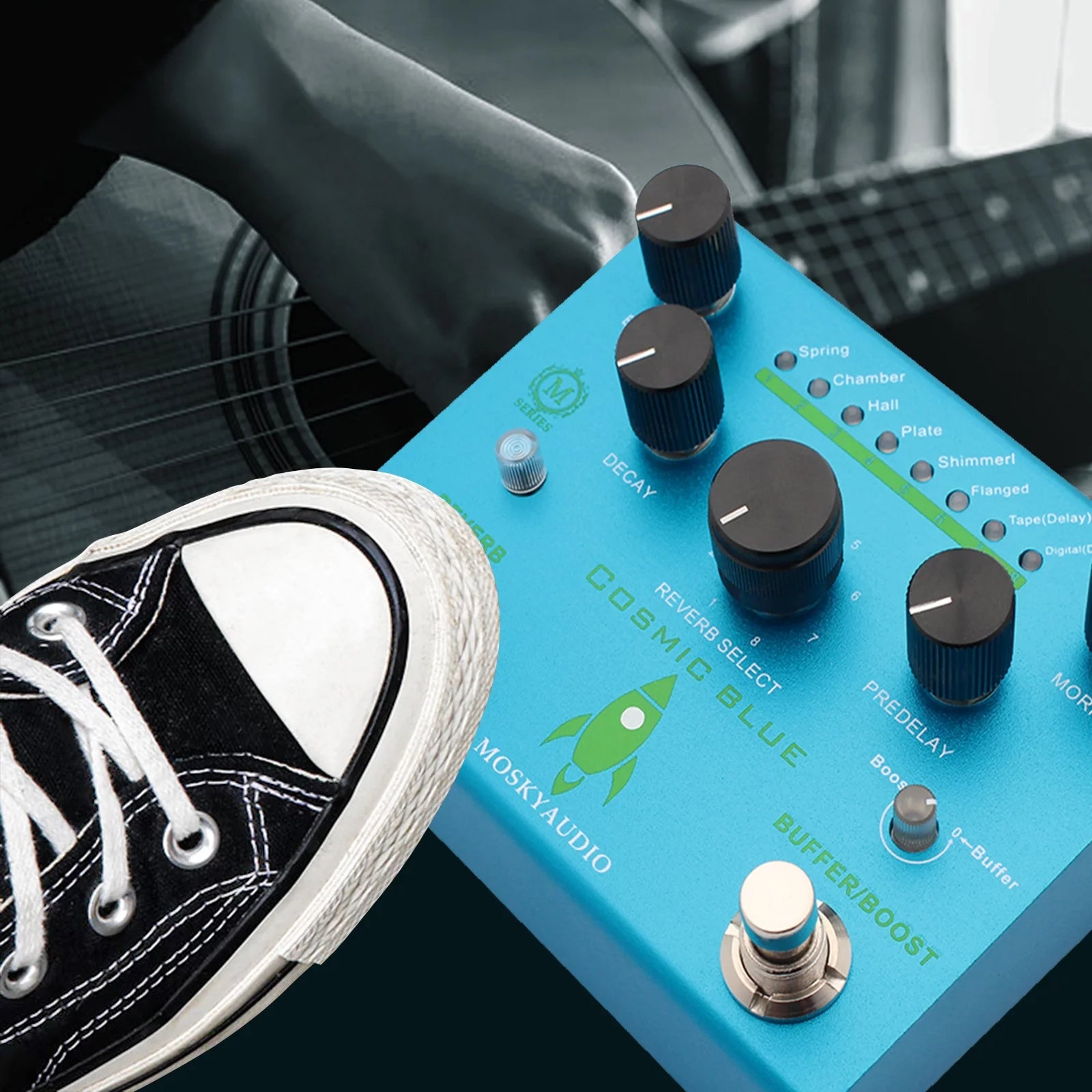 MOSKYAudio Guitar Effect Pedal Digital Reverb with 8-Mode Selection, COSMIC BLUE L67231
