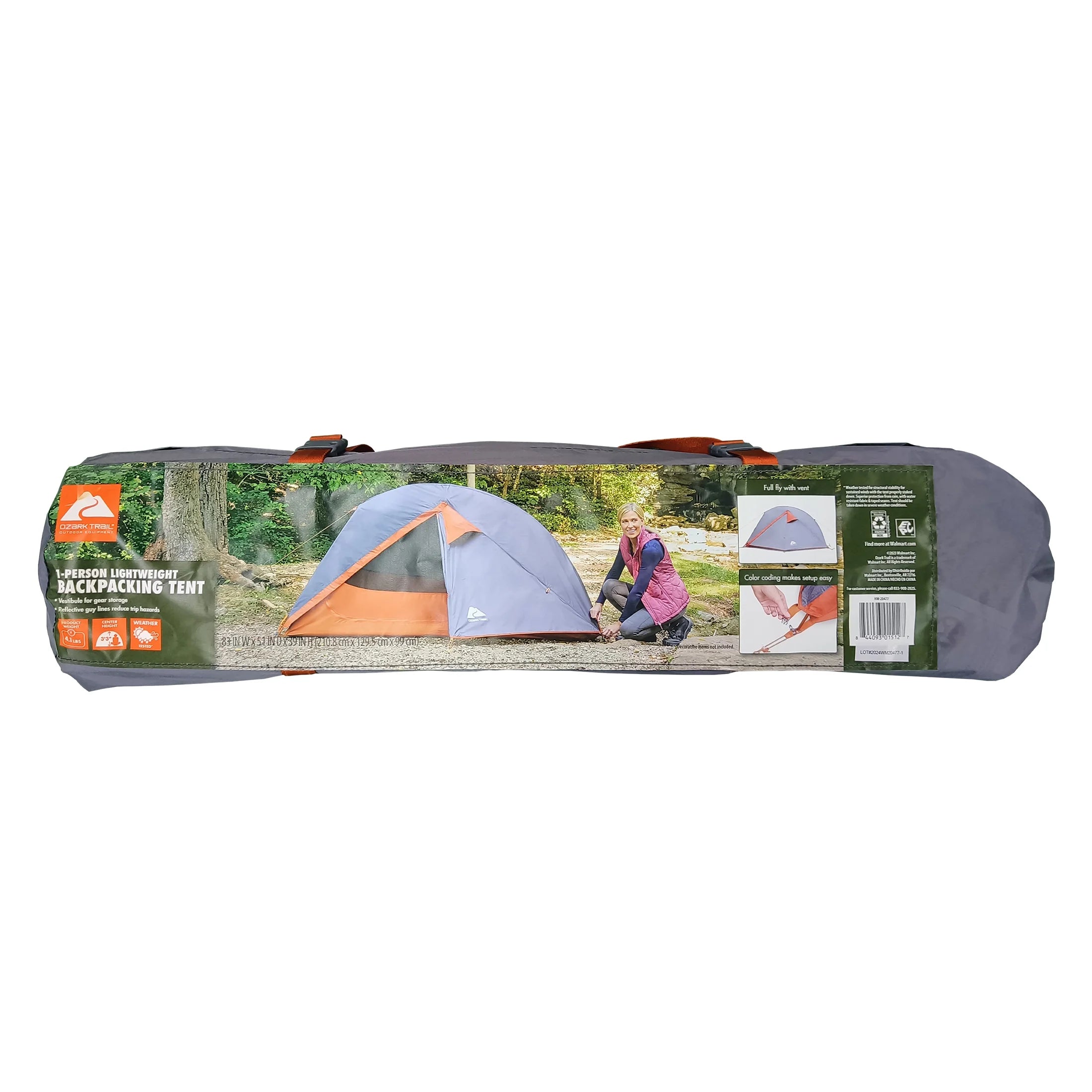 Ozark Trail 1-Person Lightweight Backpacking Tent, Orange Y6227