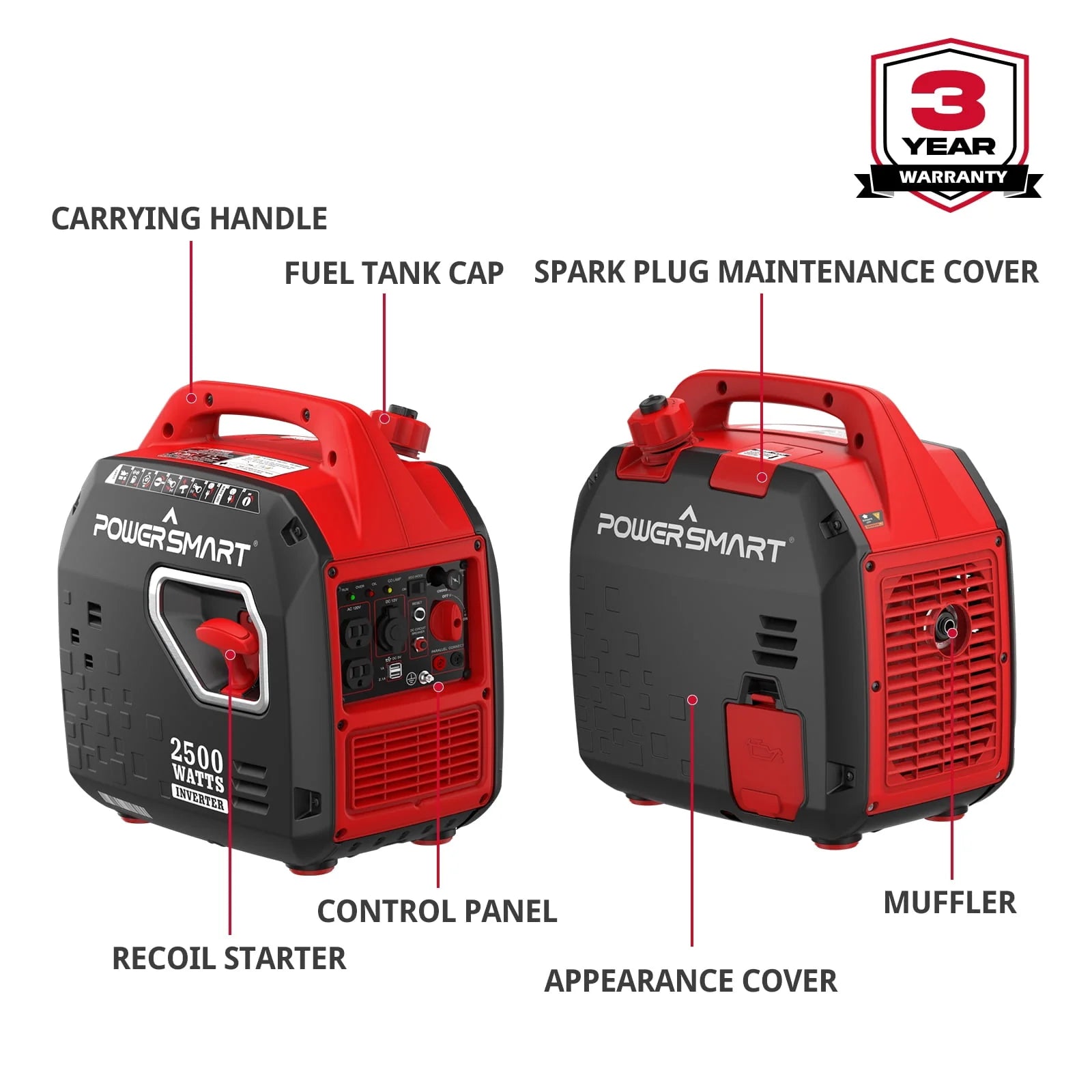 PowerSmart 2500W Portable Inverter Generator for Camping F6553