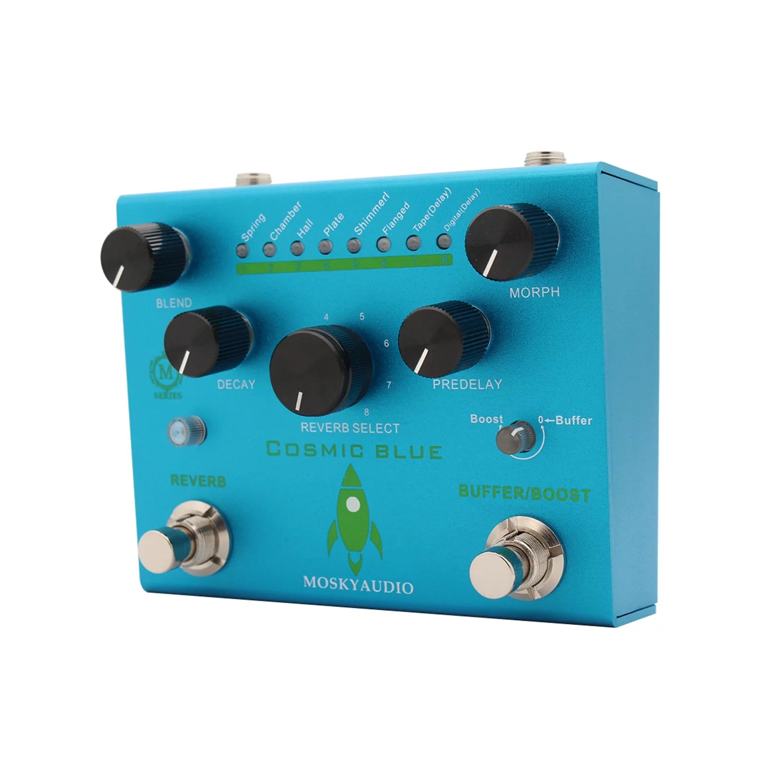 MOSKYAudio Guitar Effect Pedal Digital Reverb with Buffer/Booster Reverberation Guitar Pedal Dual Footswitch Reverb Pedal with 8-Mode Reverb Selection for Guitar Bass - COSMIC BLUE