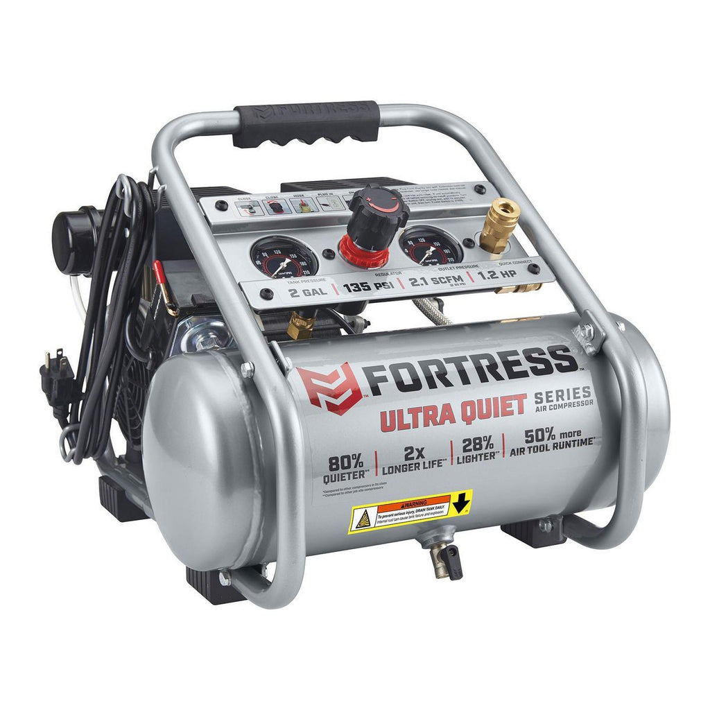 FORTRESS 2 Gallon 135 PSI Ultra Quiet Oil-Free Air Compressor S75569