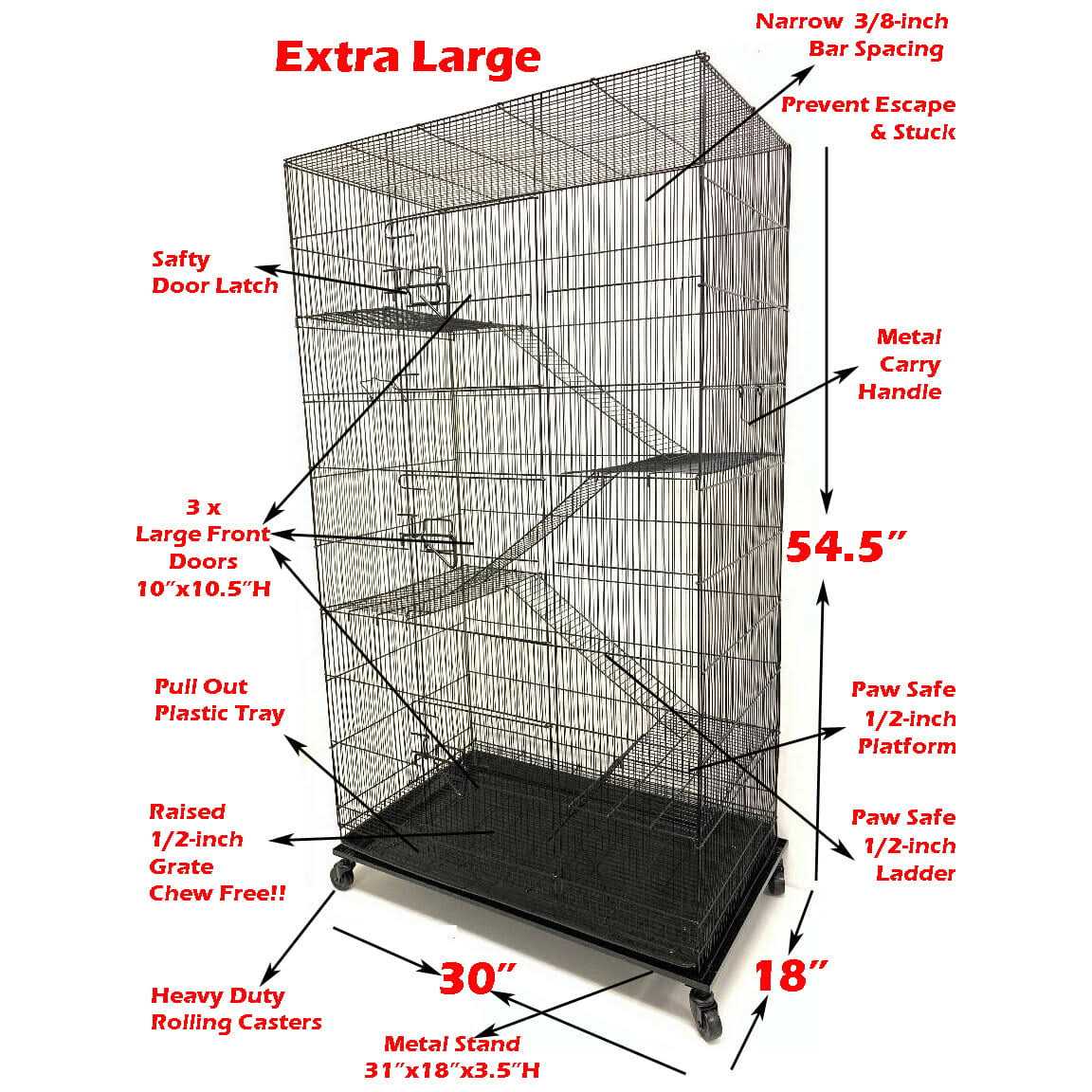 Mcage 55 Extra Large Rolling Stand Cage for Ferrets, Chinchilla & Small Critters K561