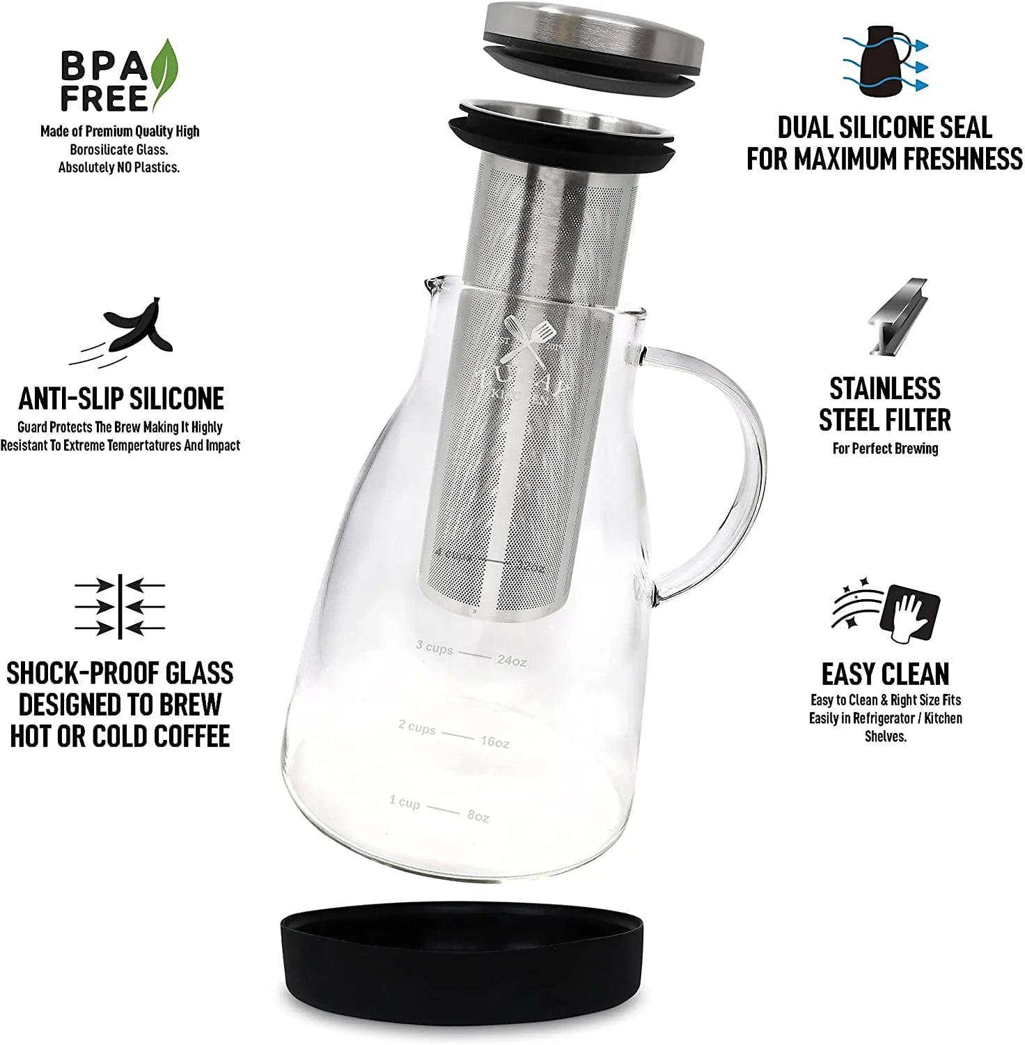 Zulay Kitchen 1 Gallon Cold Brew Coffee Maker with Glass Pitcher and Steel Filter S311521