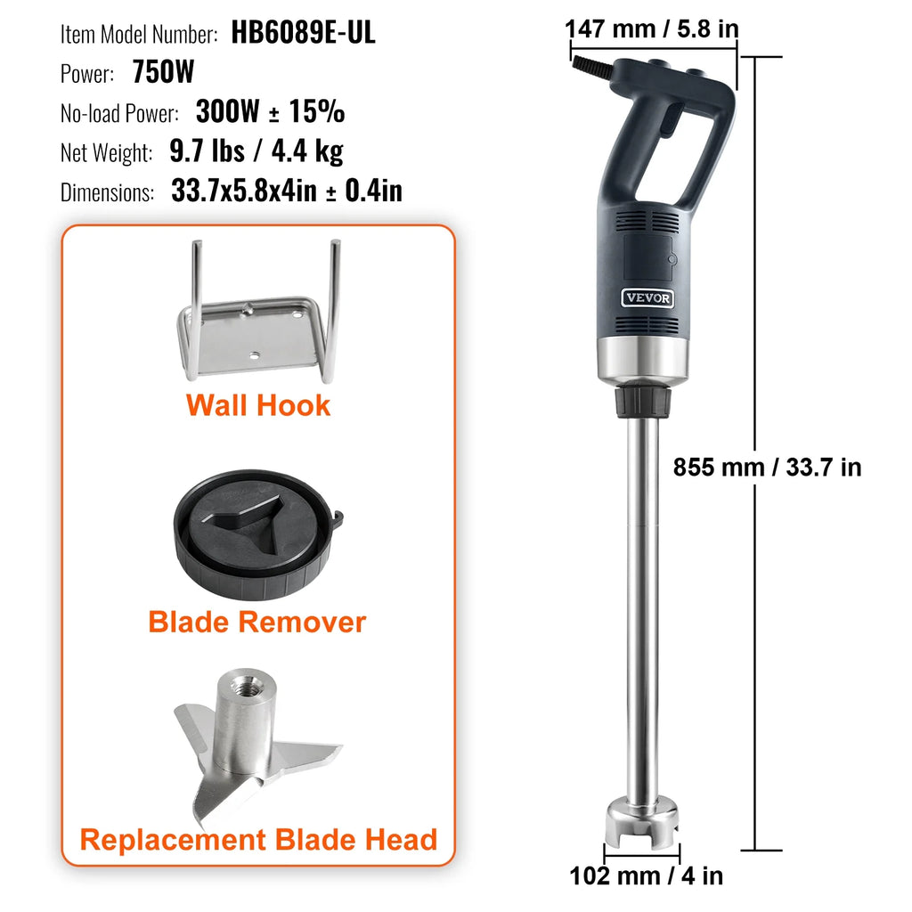 VEVOR Commercial Immersion Blender 750W Variable Speed Hand Mixer K68629