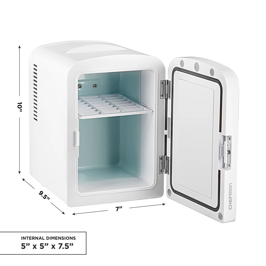 Chefman Portable Mirrored 4L Mini Fridge with Heating and Cooling, Pink R63610
