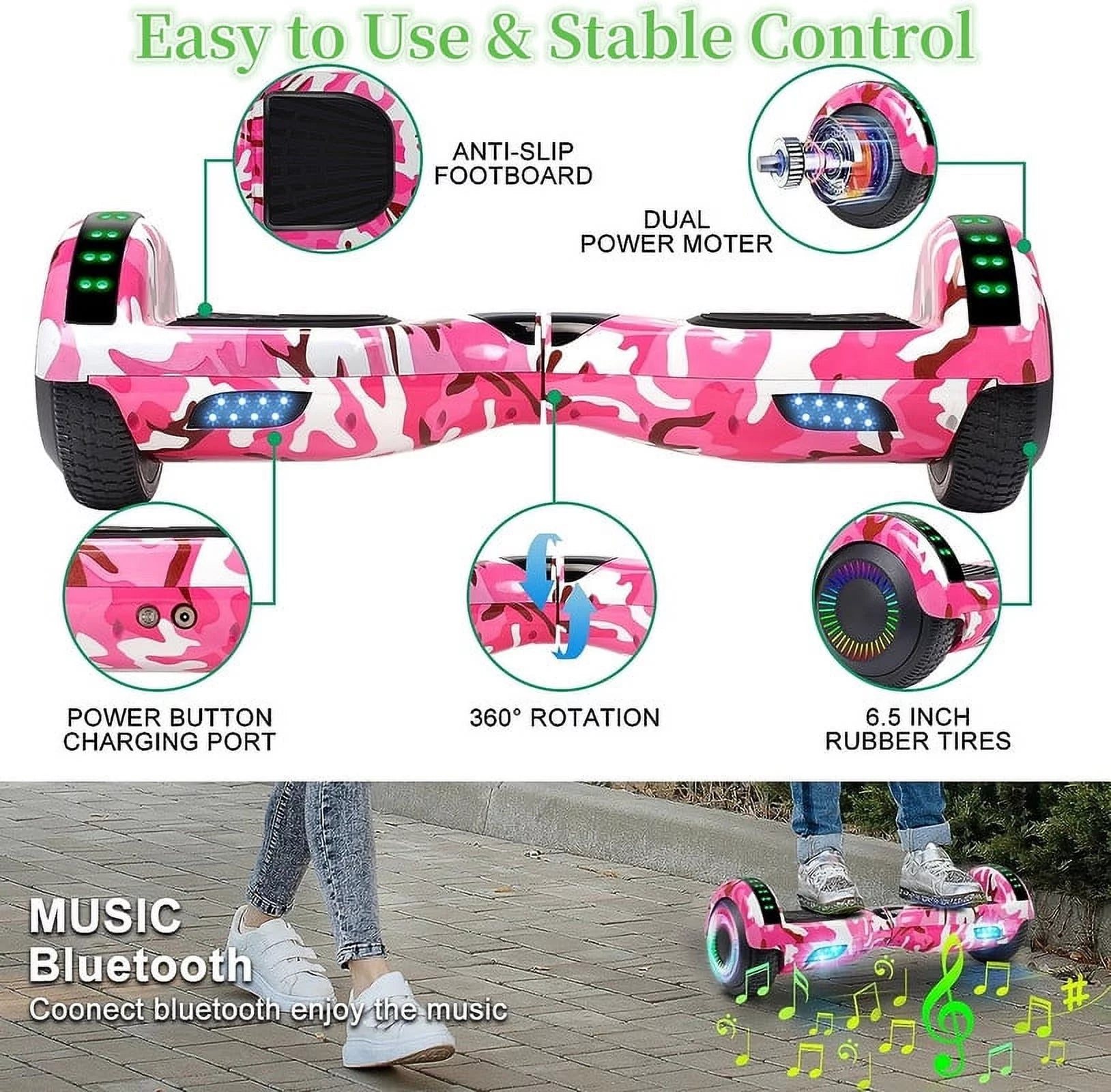 LIEAGLE Hoverboard with Seat Attachment, 6.5 inch Self Balancing Scooter S62540