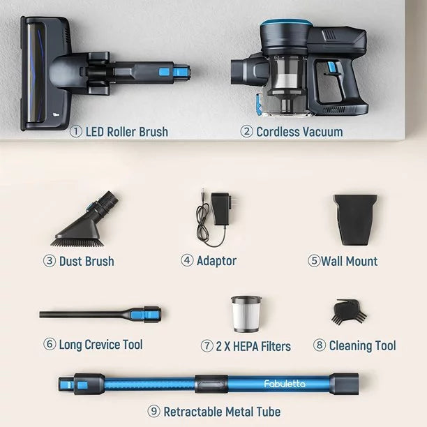 Fabuletta Cordless Vacuum 24Kpa, 6-in-1 Stick Vacuum Cleaner, FSV001 Blue N363538