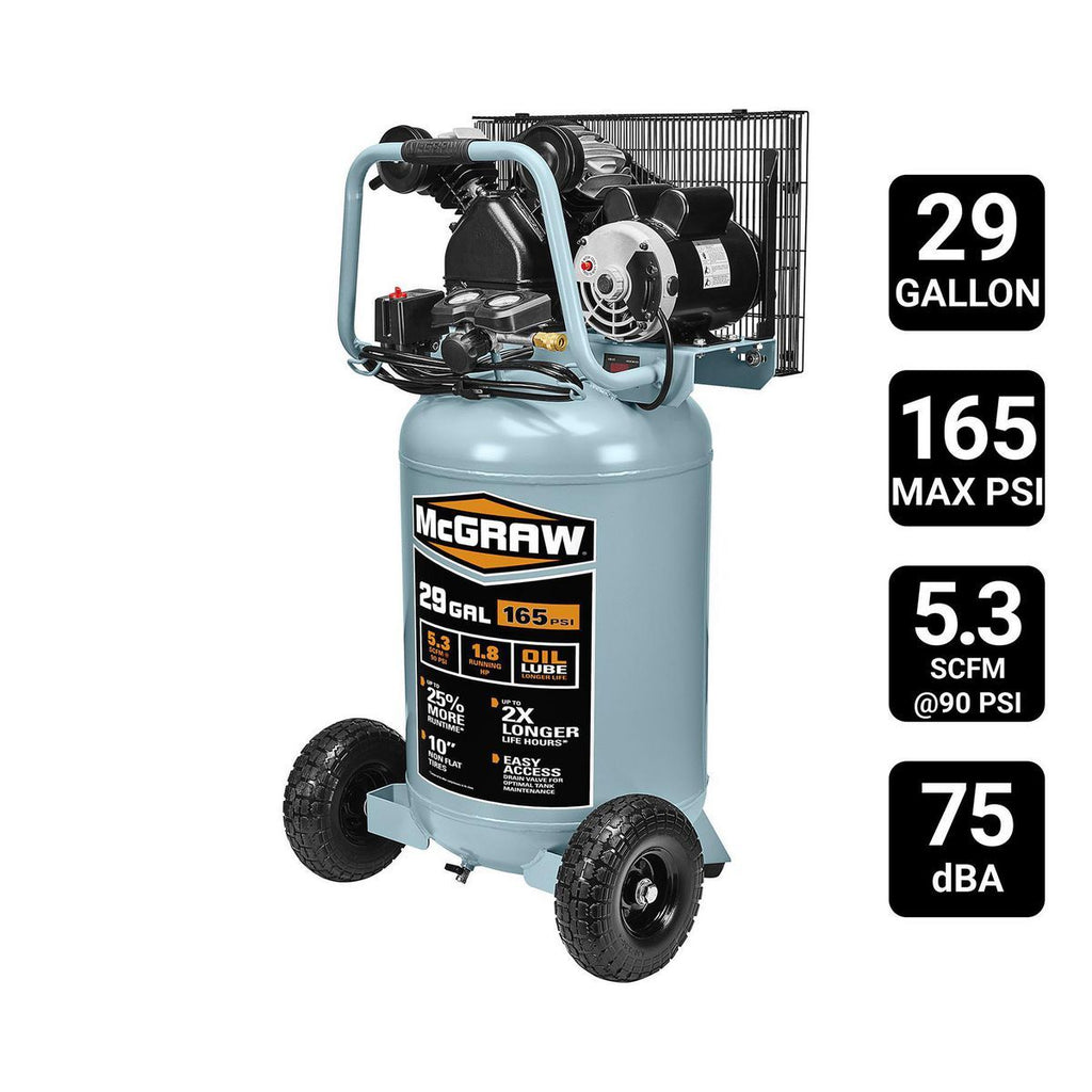 MCGRAW 29 Gallon, 165 PSI Oil-Lube Belt Drive Shop/Auto Air Compressor