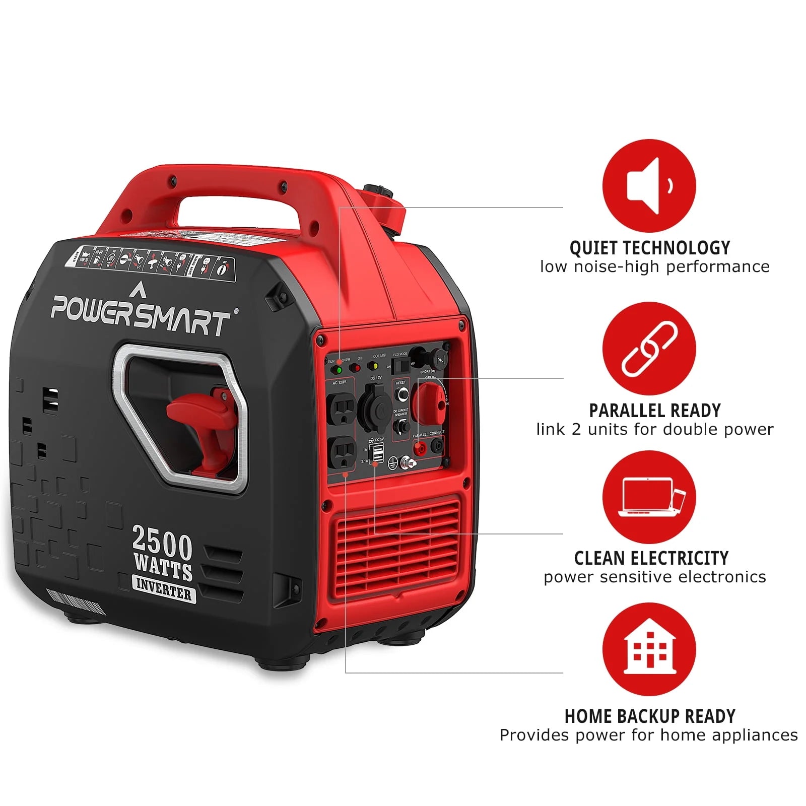 PowerSmart 2500W Portable Inverter Generator for Camping F6553