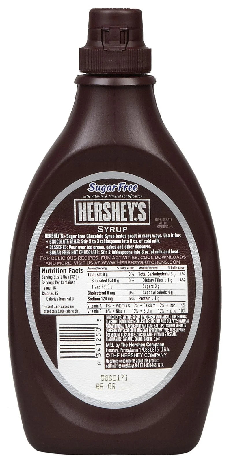 Hershey's Sugar Free Chocolate Syrup, 2 Pack L461618