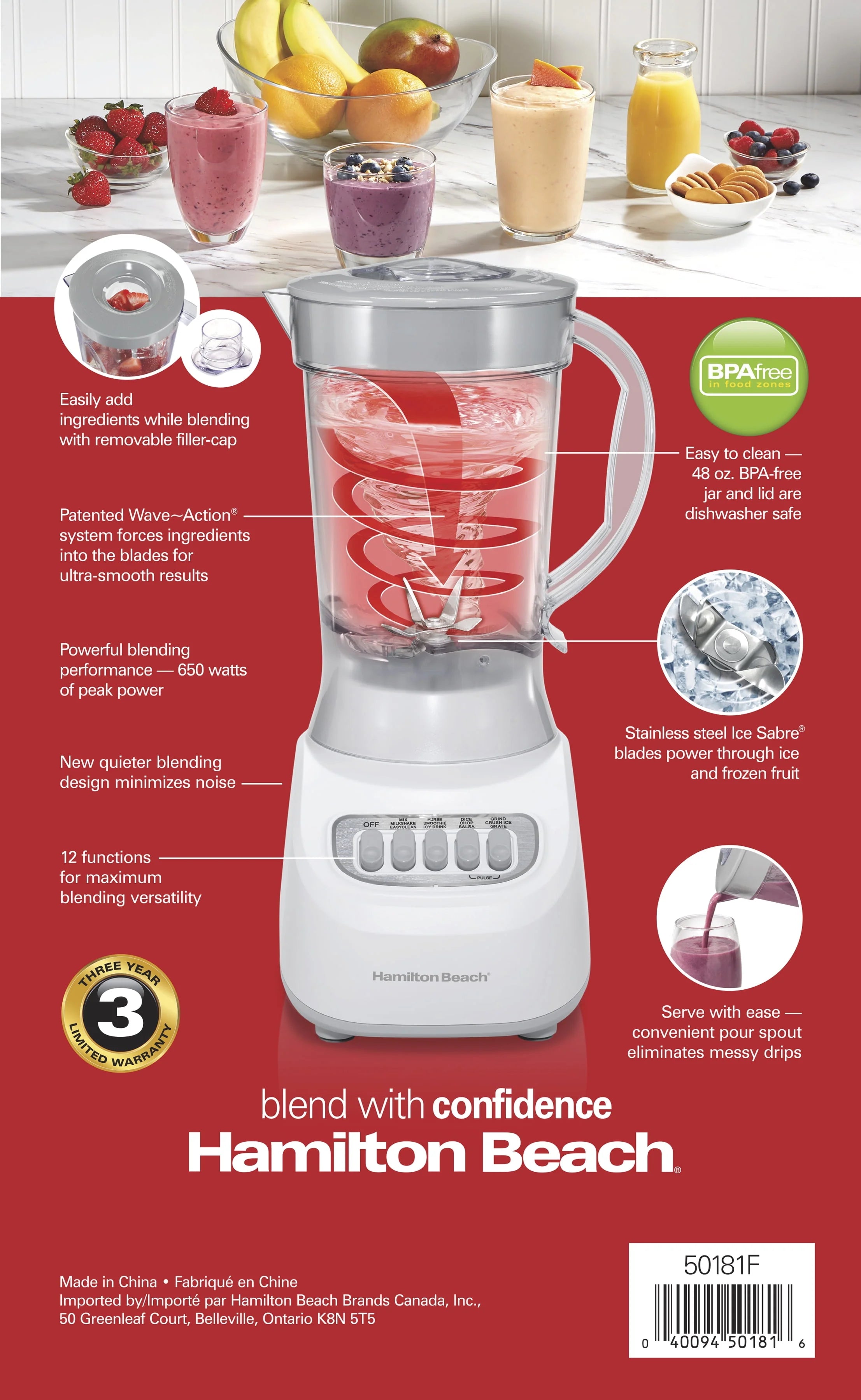 Hamilton Beach Smoothie Blender 48 oz Black N224