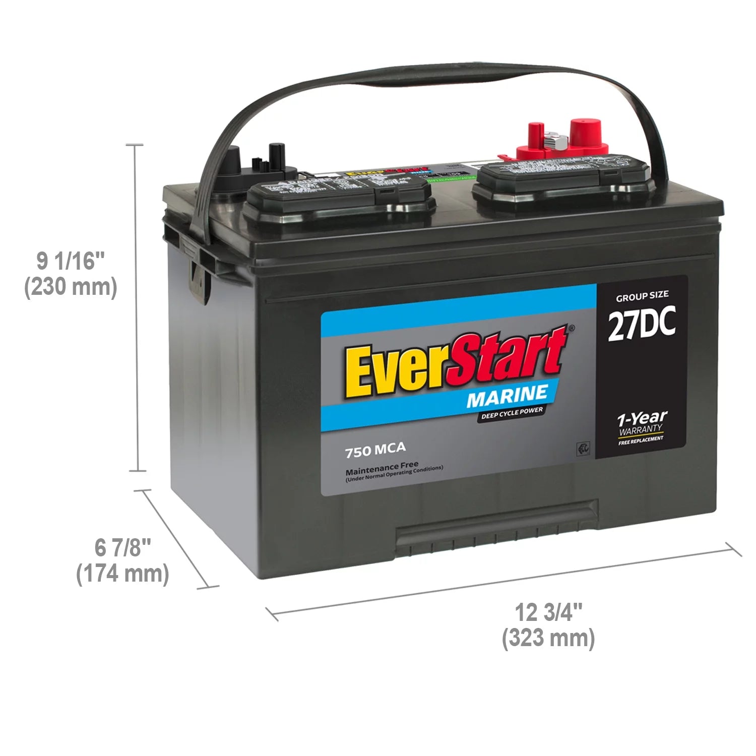 EverStart Lead Acid Marine & RV Deep Cycle Battery Group 27DC 12V 740 MCA S617