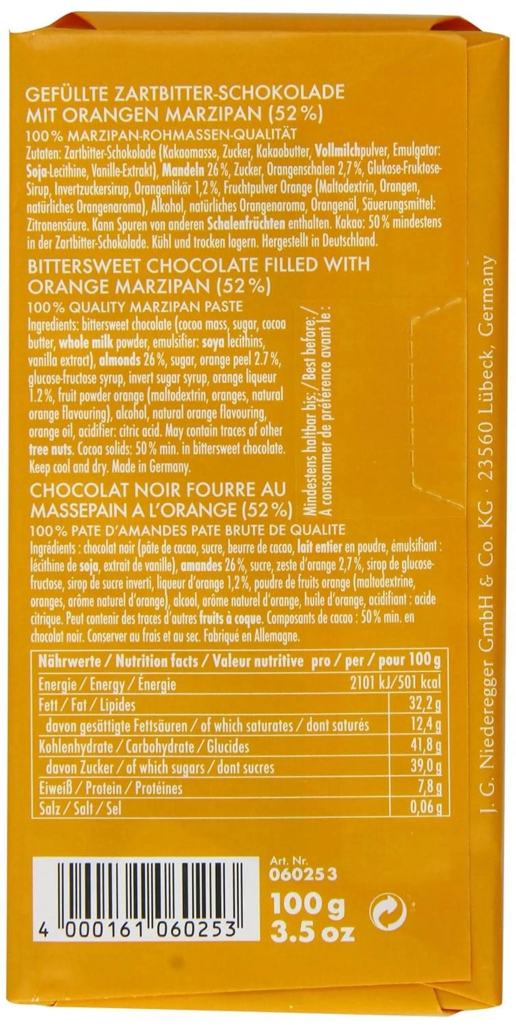 Orange Chocolate Marzipan Bar 100g (Pack of 2) W36110
