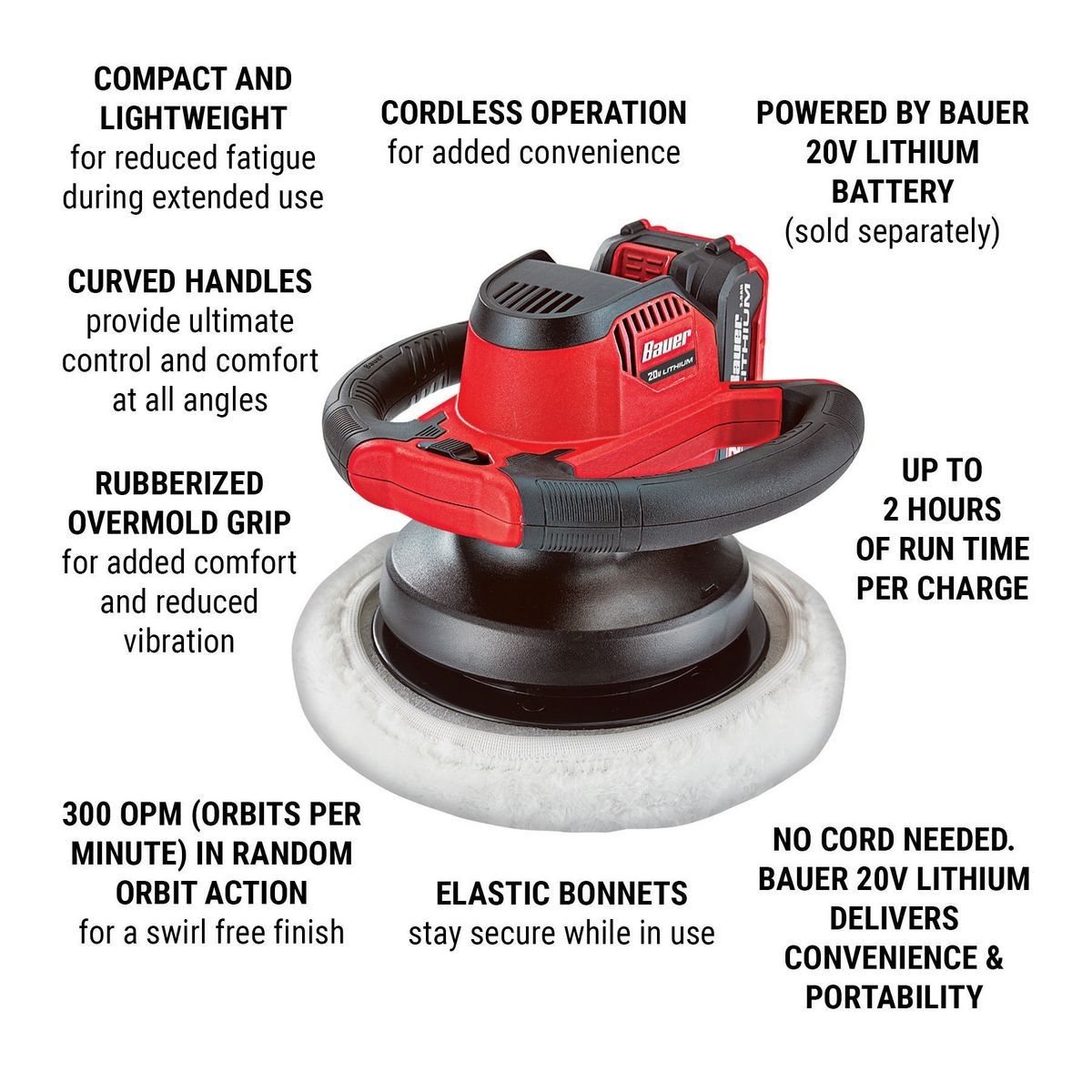 BAUER 20V Cordless 10 In. Buffer Z253713