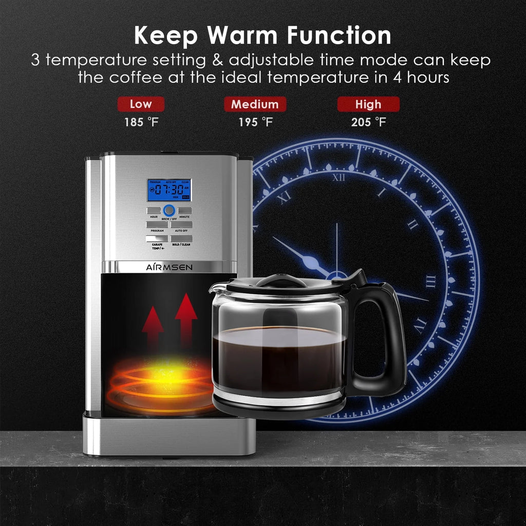 AIRMSEN Stainless Steel 12 Cup Programmable Drip Coffee Maker R555