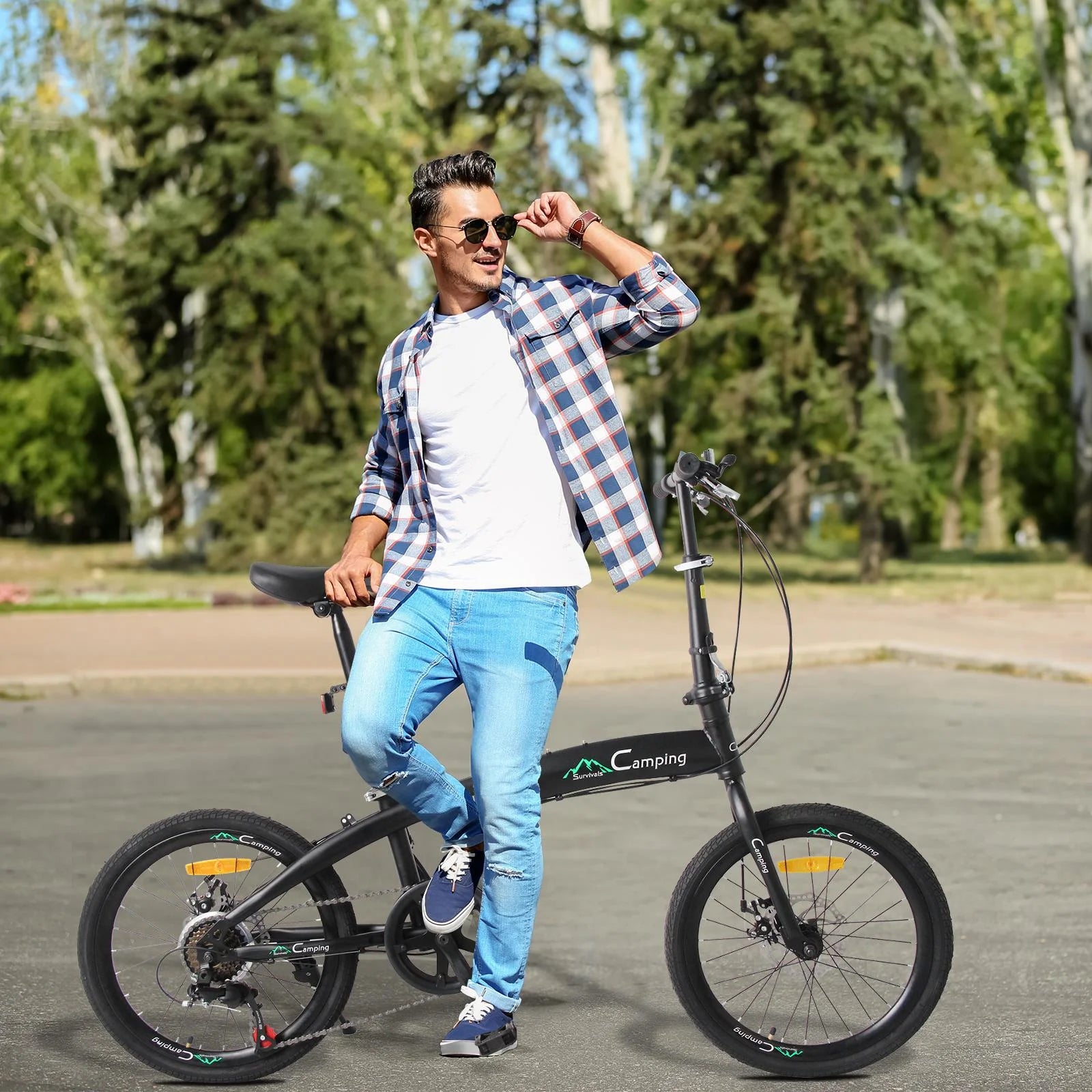 Zimtown 20" Adult Folding Bike, 7-Speed Shimano, Black E40029
