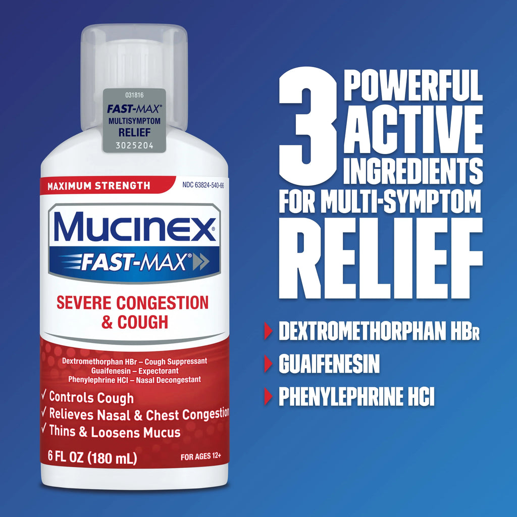 Mucinex Fast Max Severe Congestion & Cough Liquid Medicine, 6 fl oz V383
