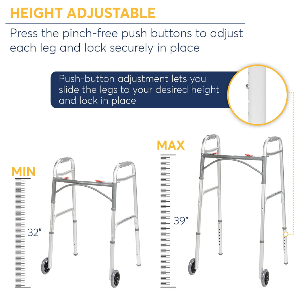 Drive Medical PreserveTech Deluxe Two Button Folding Walker with 5 Wheels B583567