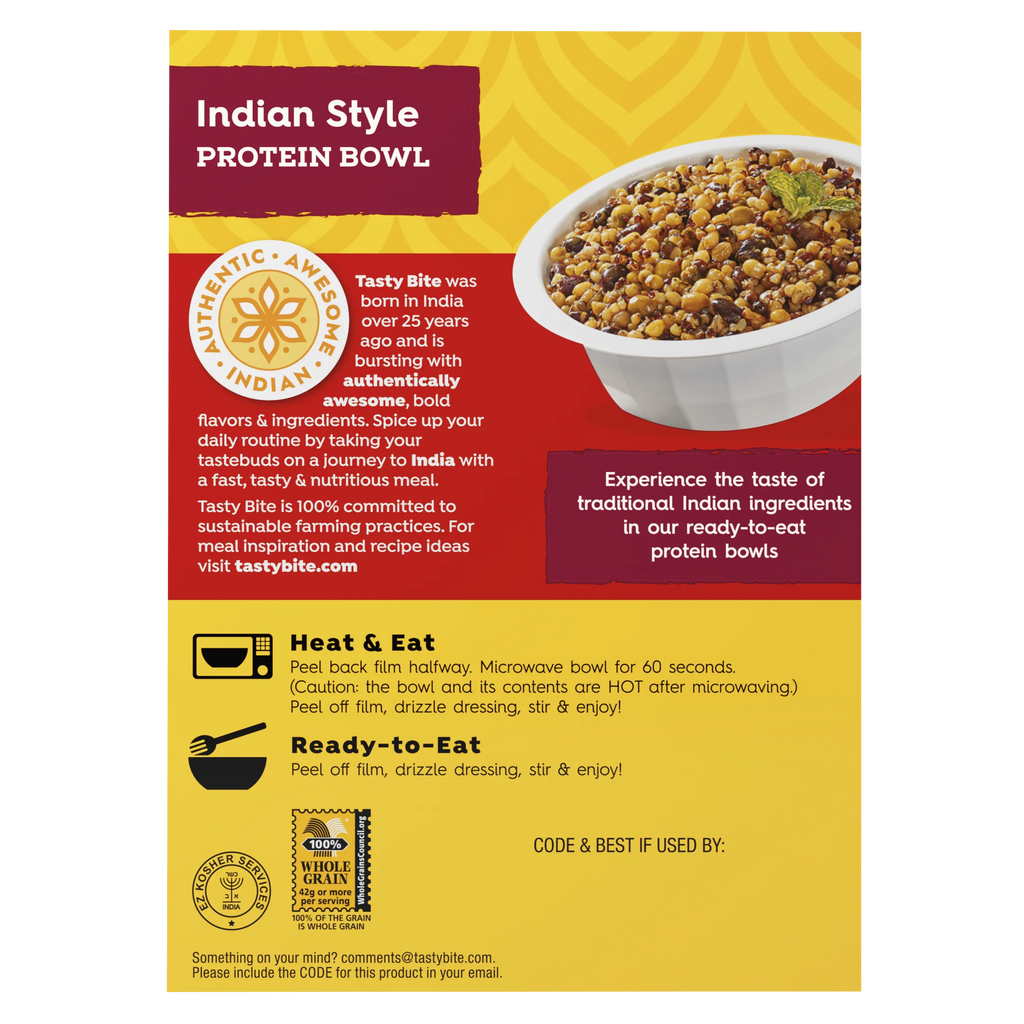 Tasty Bite All Natural Indian Plant Based Protein Bowl, 8.8 oz, 4 Pack D30746