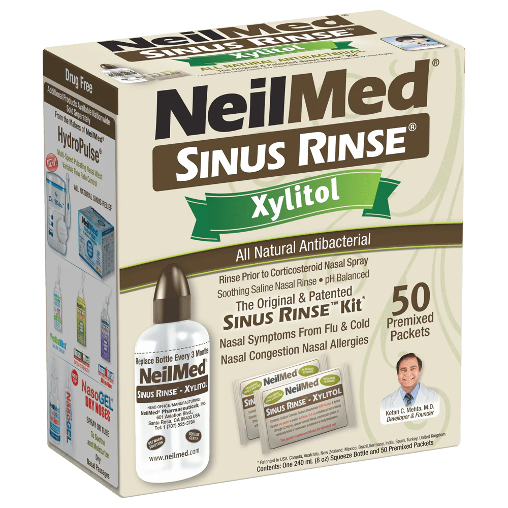 NeilMed Sinus Rinse Kit with Xylitol - A Complete Sinus Nasal Rinse Kit, 50 count