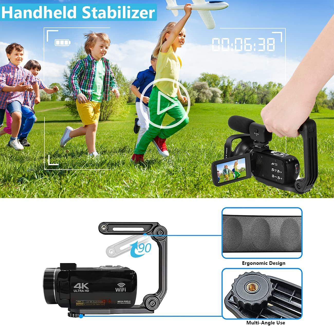 4K Video Camera Camcorder 56MP Wi-Fi 18X Zoom Touch Screen N897005