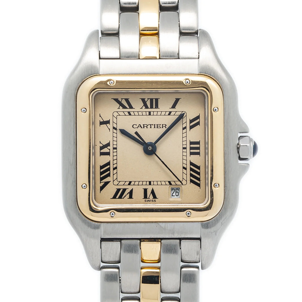 Cartier Panthere 18k Yellow Two Tone Quartz White Dial Watch 27mm C396
