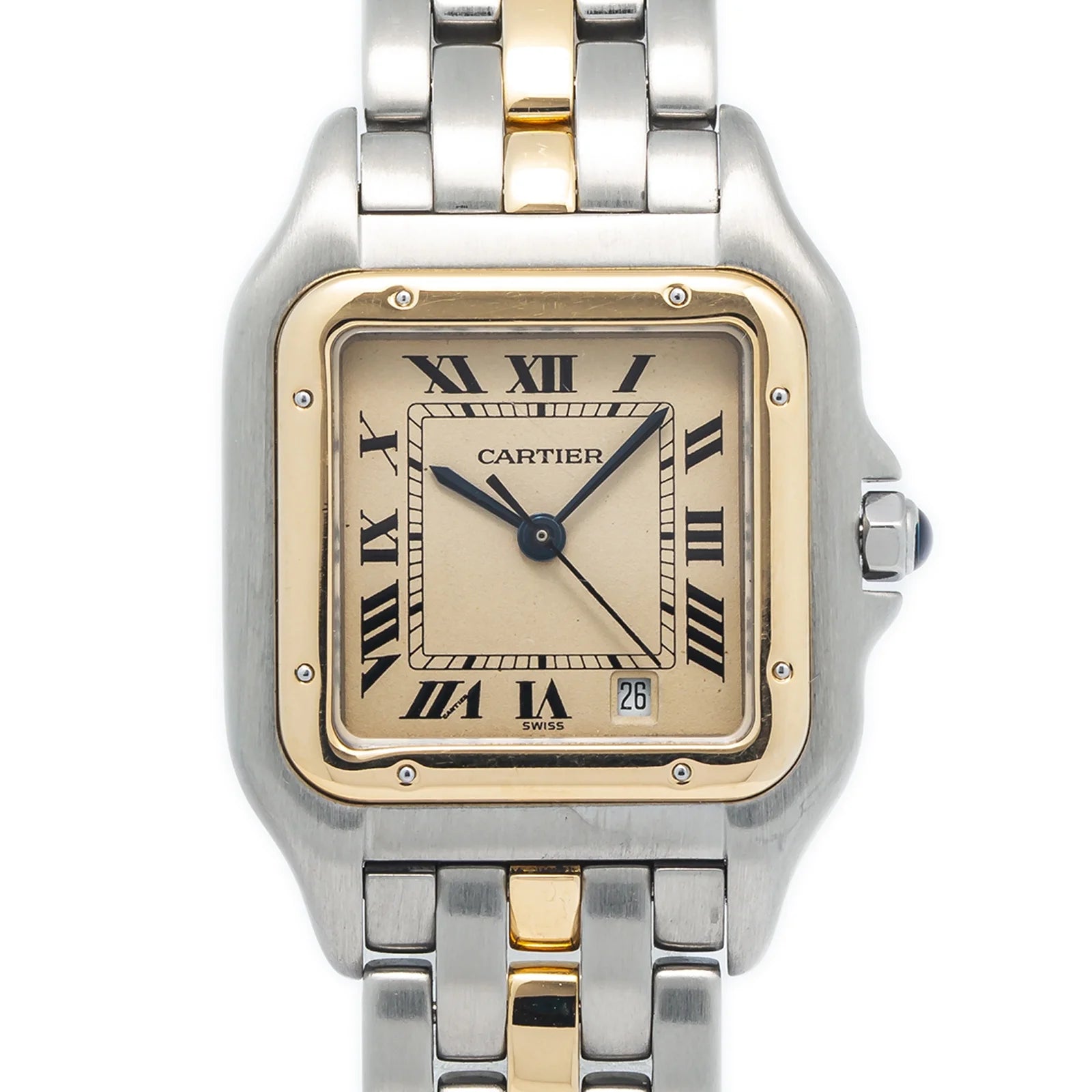 Cartier Panthere 18k Yellow Two Tone Quartz White Dial Watch 27mm C396
