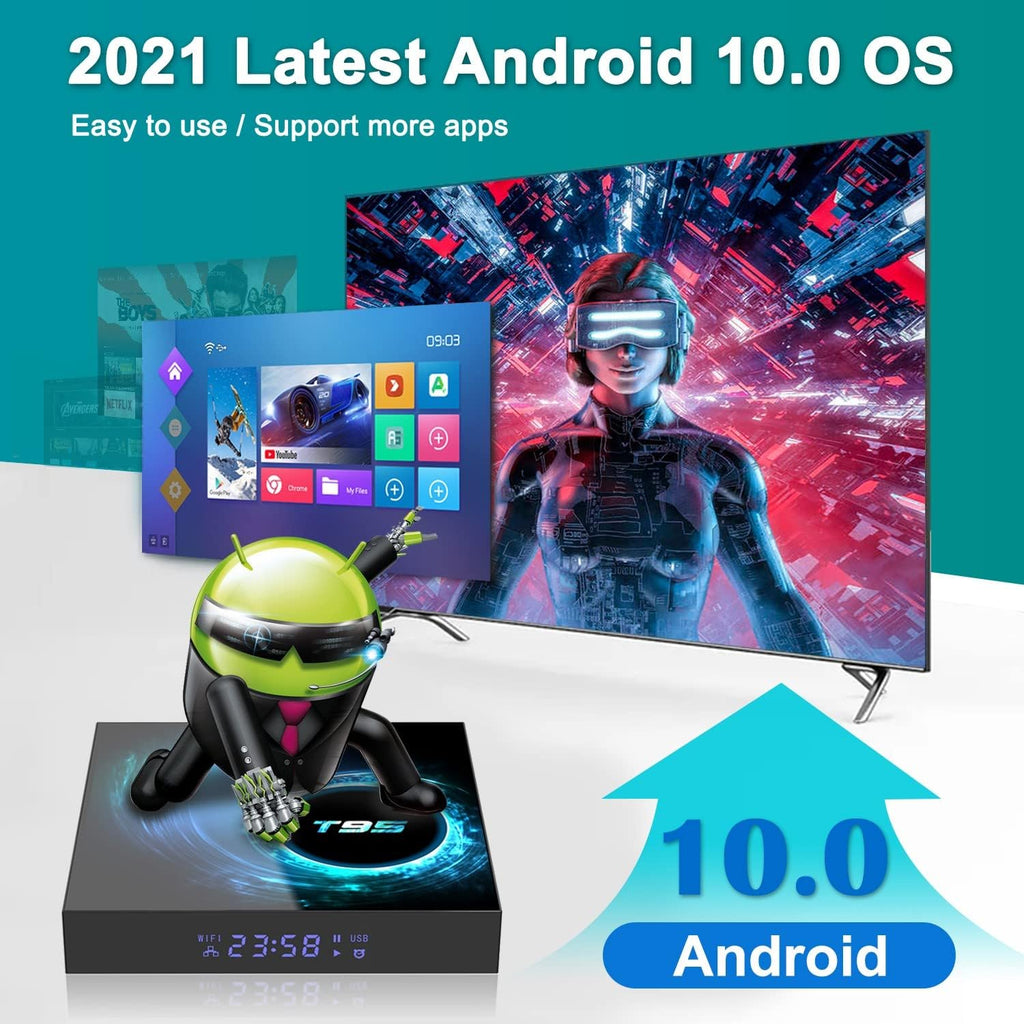 T95 Android 10.0 TV Box 4GB RAM 128GB ROM Dual-Band WiFi Bluetooth 4K UHD H262083