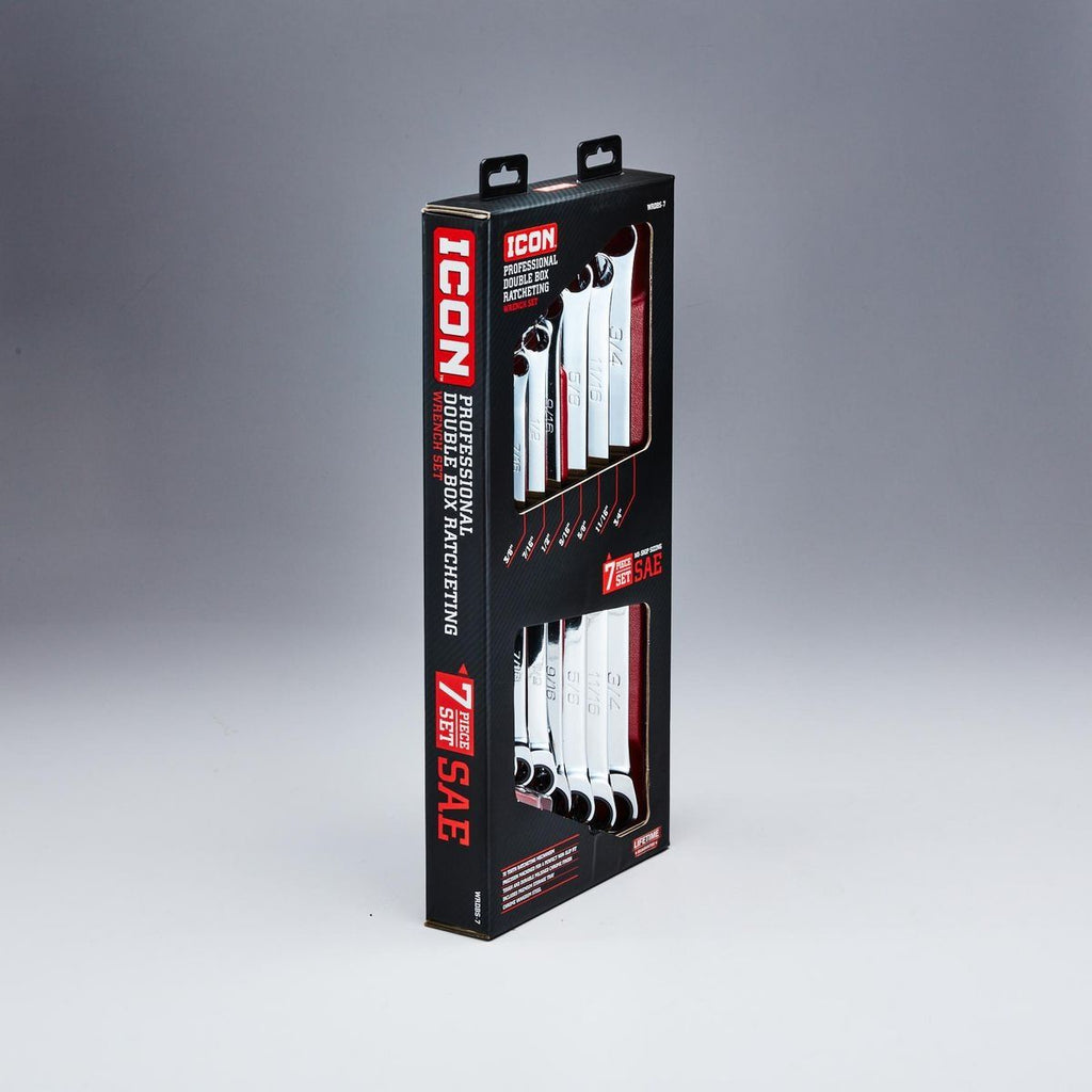 ICON Extra Long Professional SAE Double Box Ratcheting Wrench 7 Piece I19696
