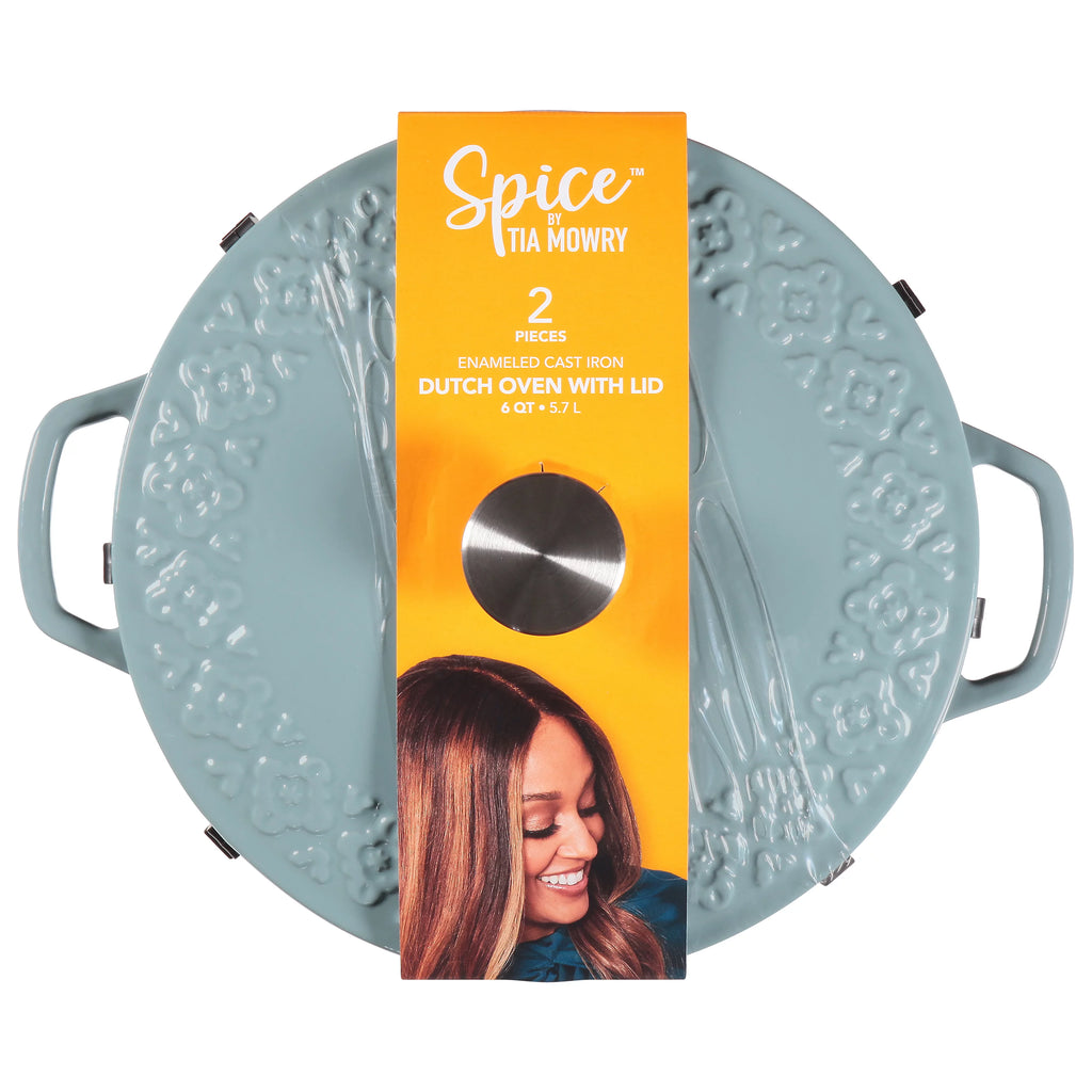 Spice by Tia Mowry Savory Saffron 6-Quart Cast Iron Dutch Oven, Aqua Blue K348