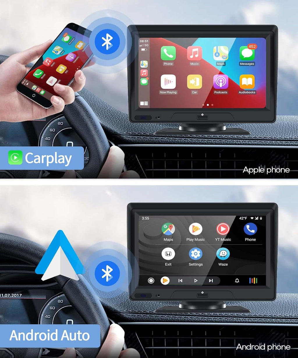 Portable Bluetooth Car Stereo with Carplay, Android Auto, 7" Backup Camera and DVR O923149