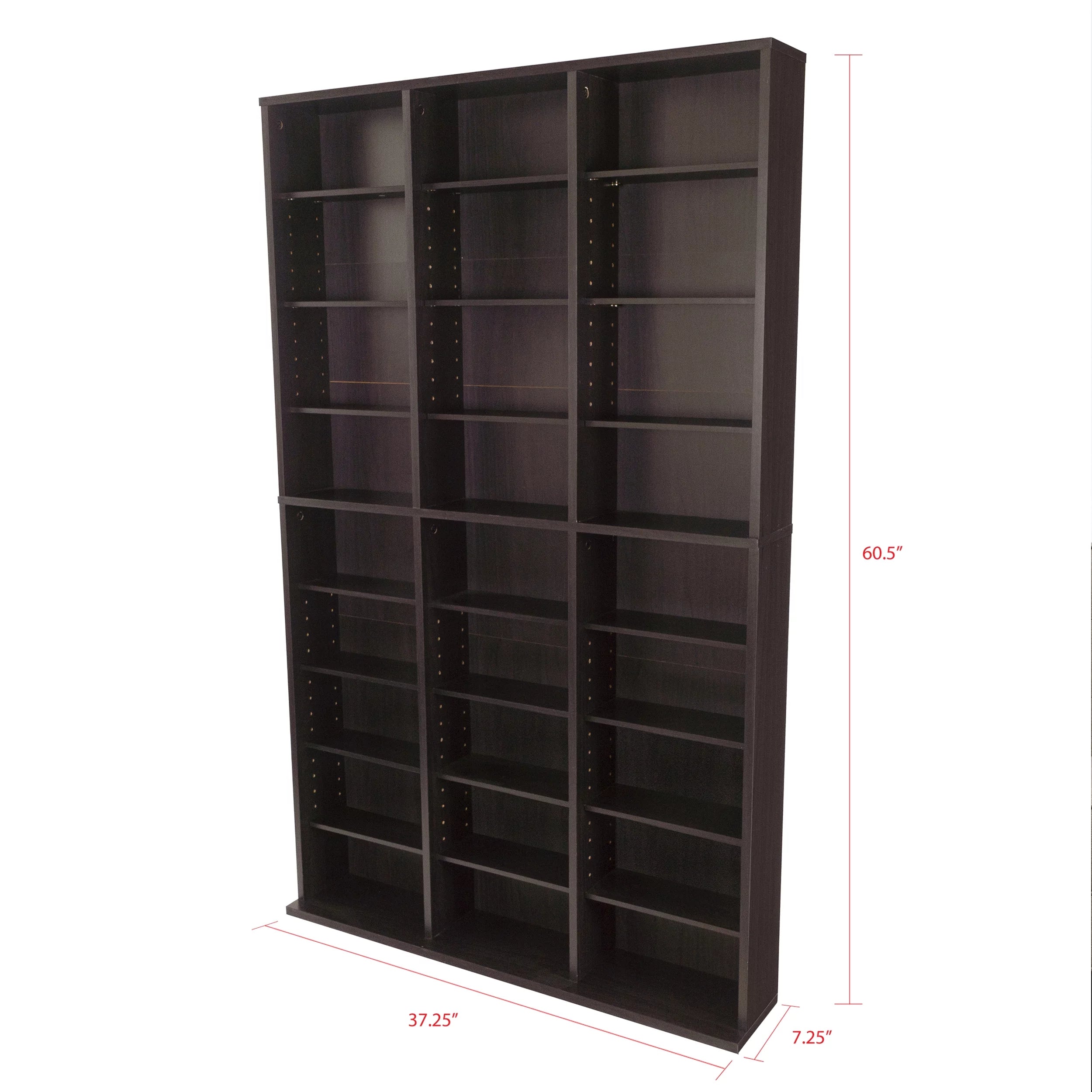 Atlantic Oskar Adjustable Wood Media Storage Bookcase, Espresso Q34005