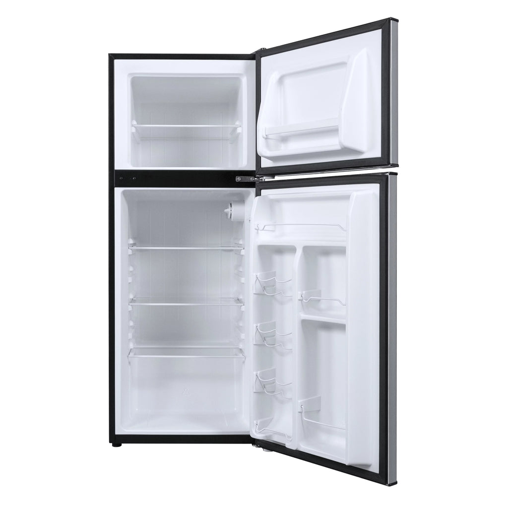 Galanz 4.6 Cu ft Two Door Mini Refrigerator with Freezer, Stainless Steel T8360