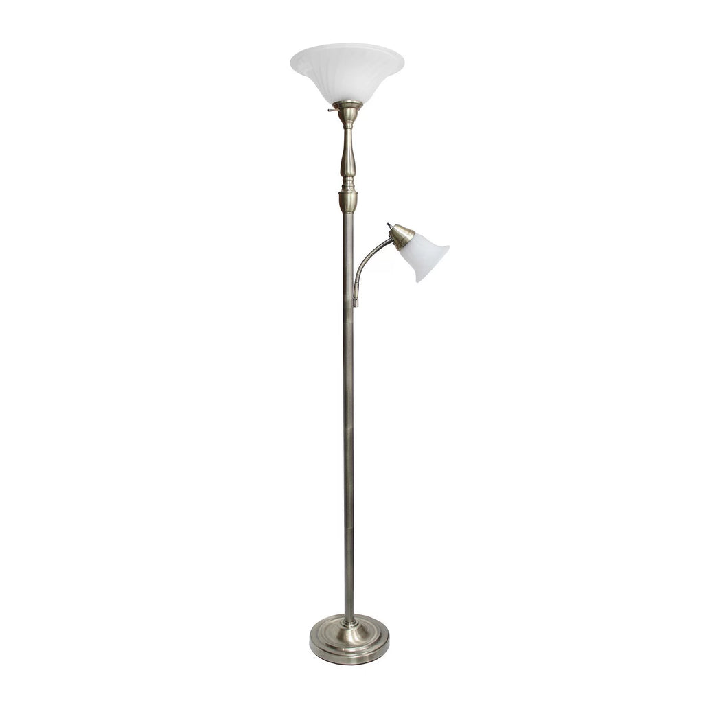 Elegant Designs 2-Light Torchiere Floor Lamp, Brushed Nickel B247