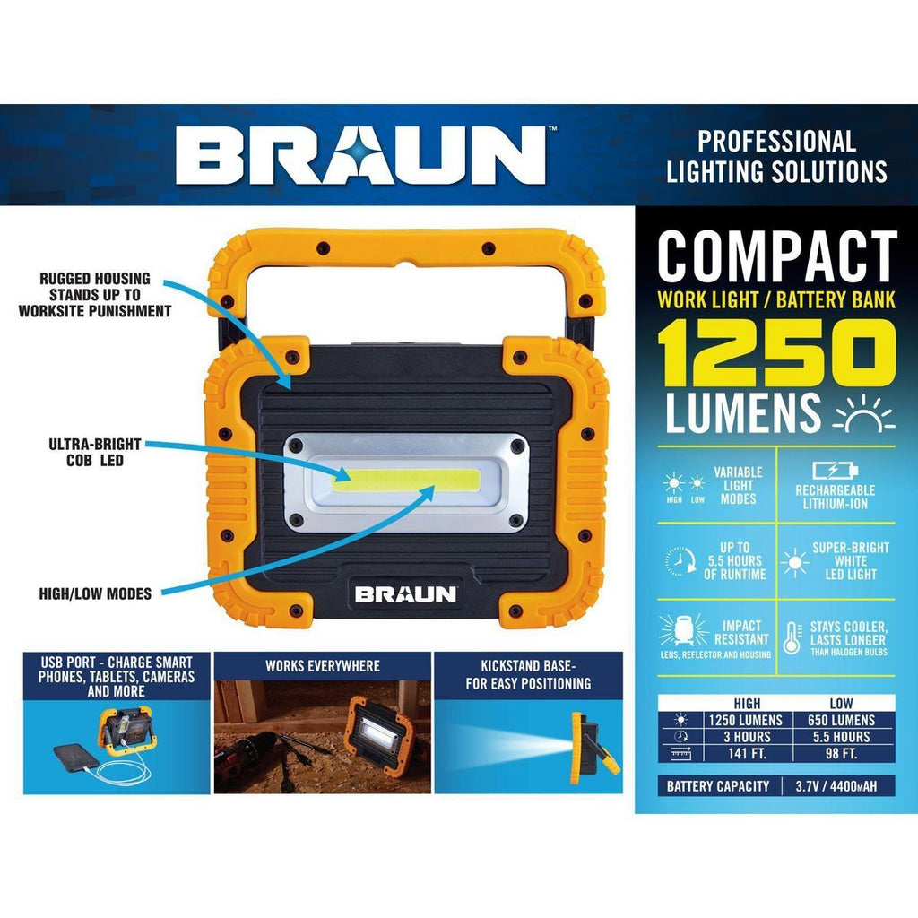 BRAUN 1250 Lumen LED Rechargeable Work Light R8995