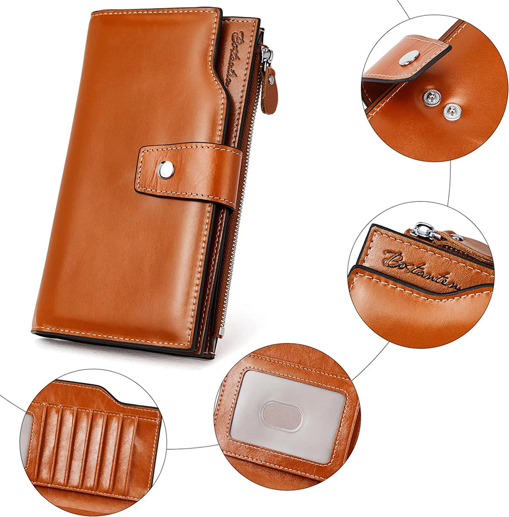 BOSTANTEN Women's Leather RFID Blocking Wallet with Phone Holder Z907