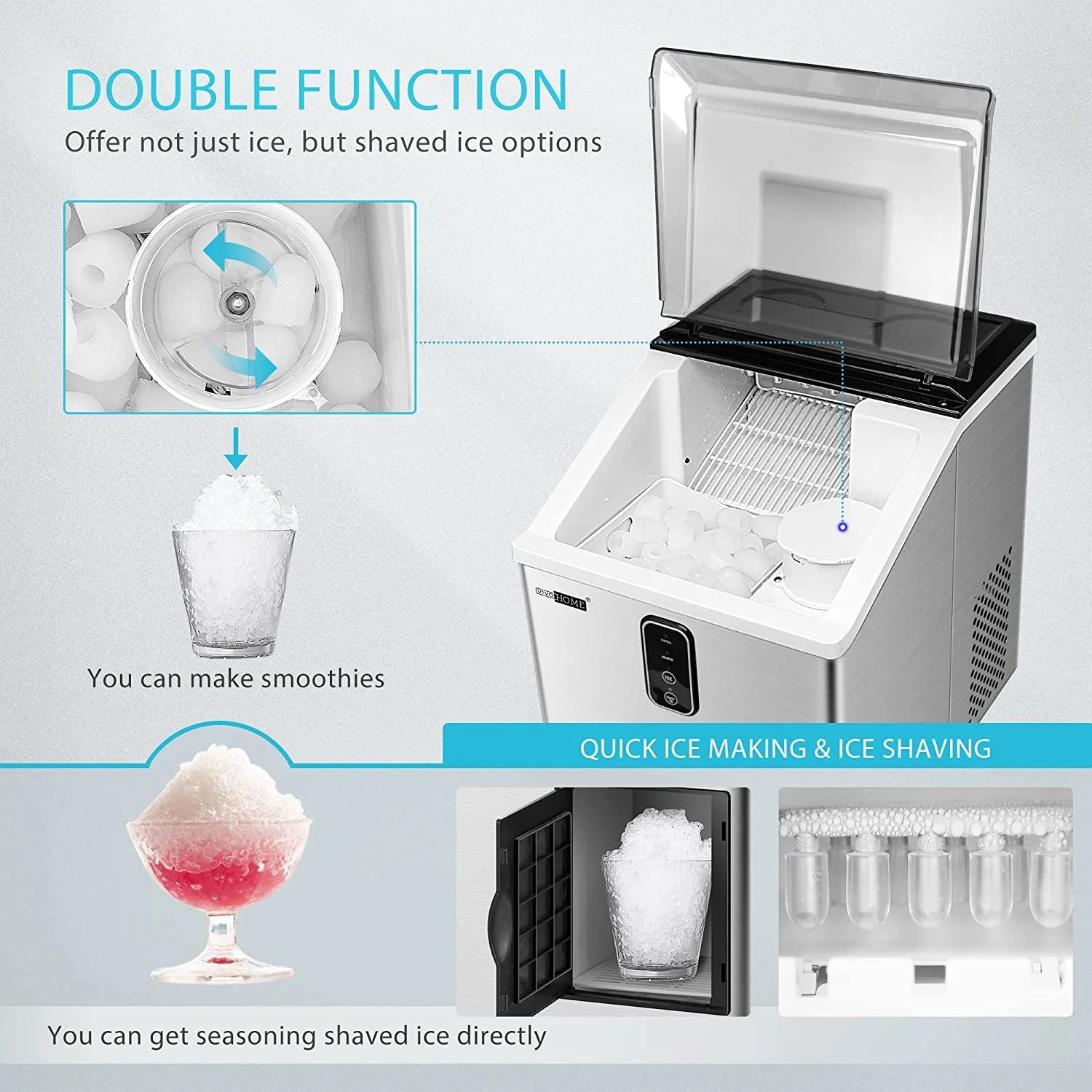 VIVOHOME 2 in 1 Countertop Ice Maker & Ice Shaver Machine A608