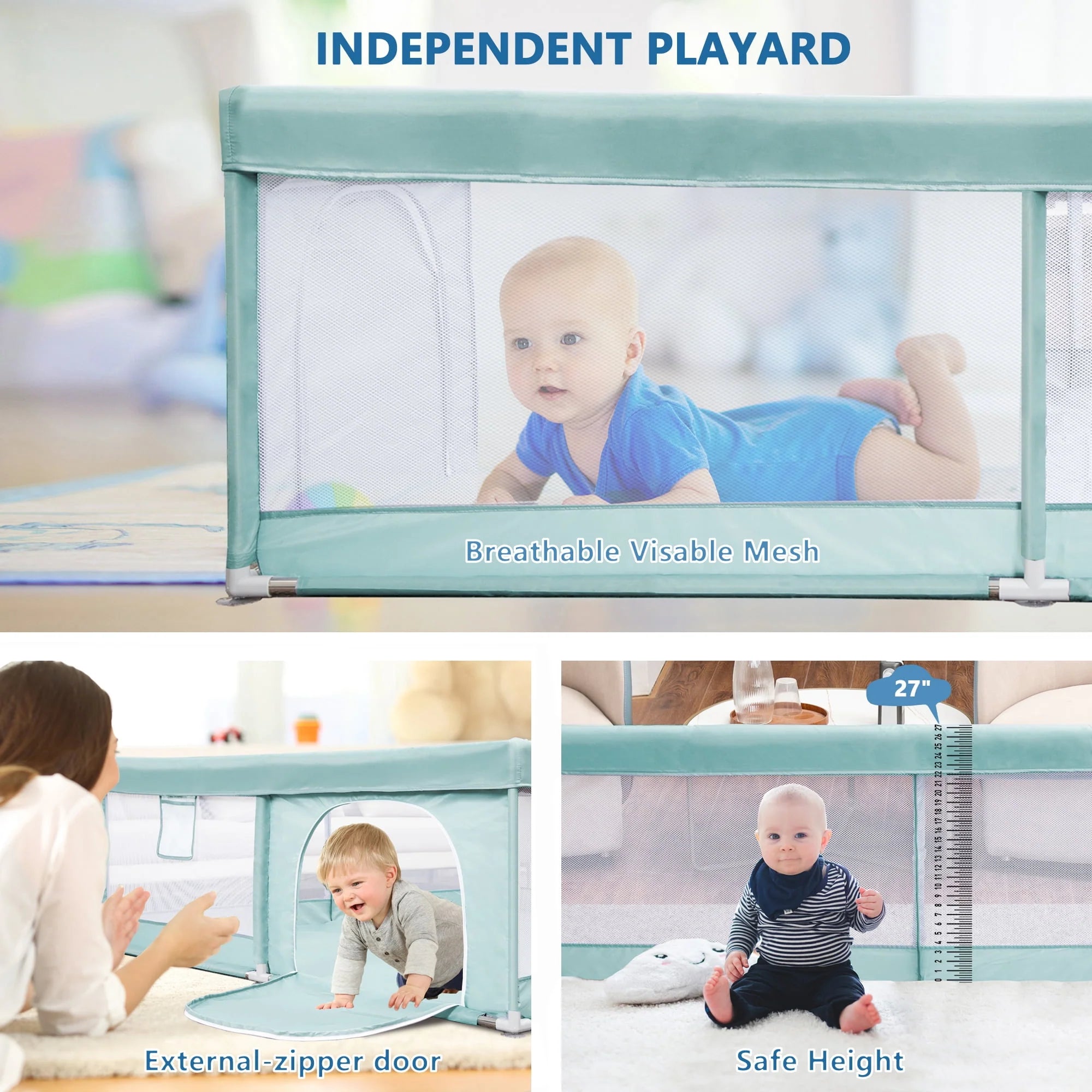 TEAYINGDE Baby Playpen Large Play Yard for Toddlers, 47x47 Gray P238