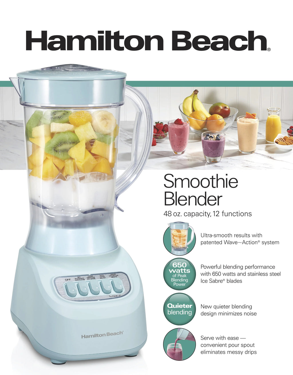 Hamilton Beach Smoothie Blender 48 oz Black N224