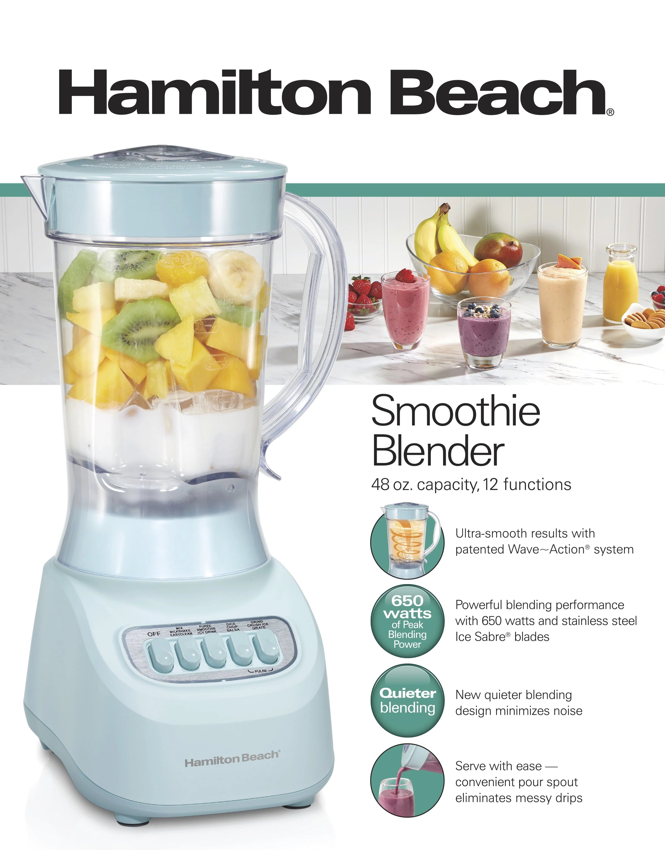 Hamilton Beach Smoothie Blender 48 oz Black N224